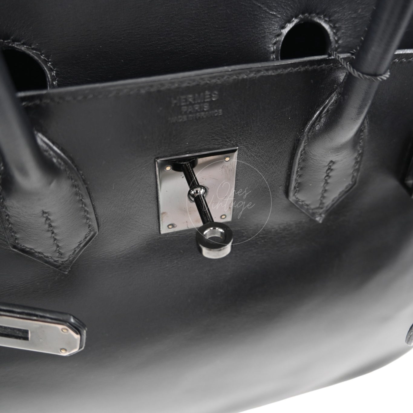 Hermes Birkin 30 So Black Box Calf Leather PVD Square N