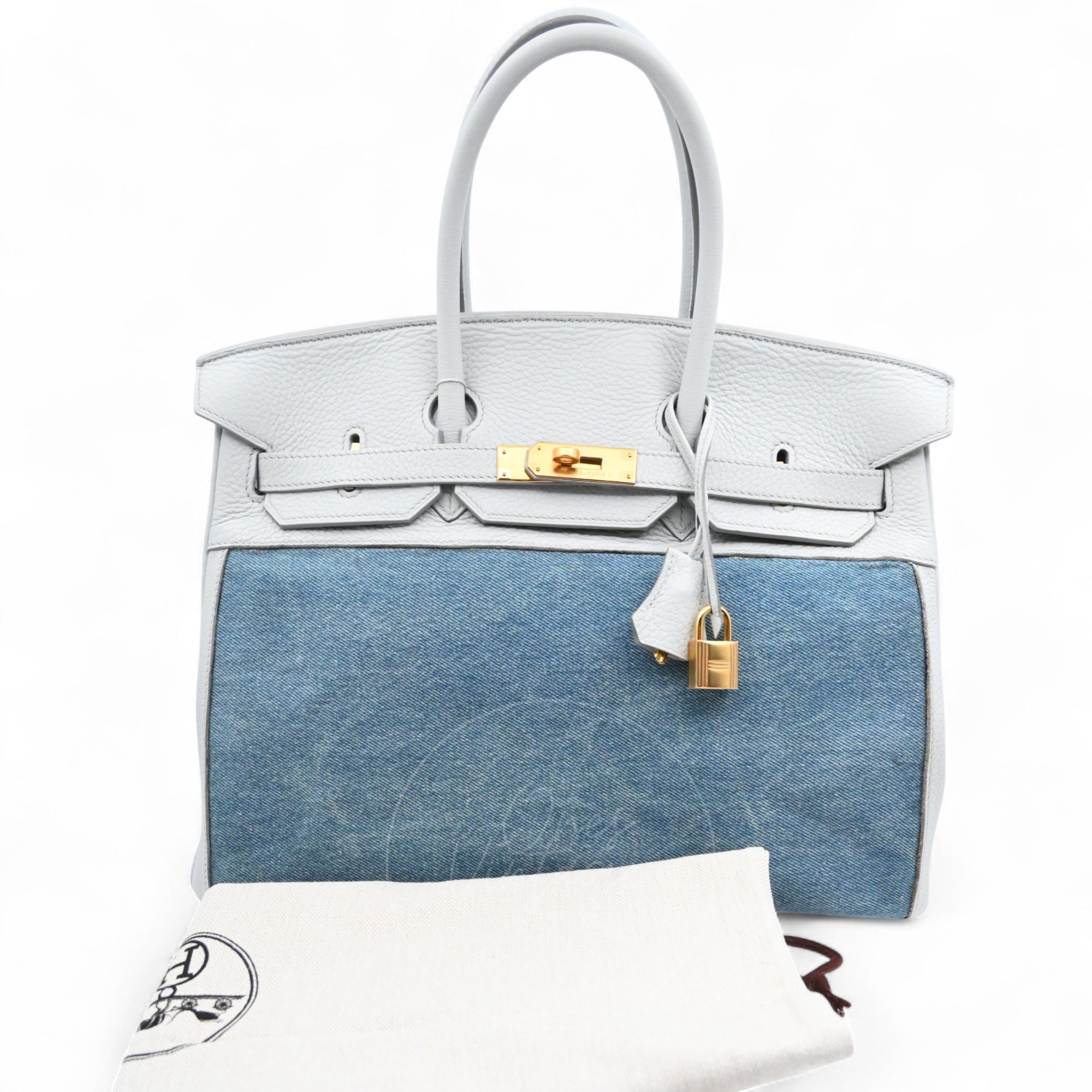 [Pre-owned] Hermes Birkin 35 Gris Pale TC x Denim GHW Stamp Square F