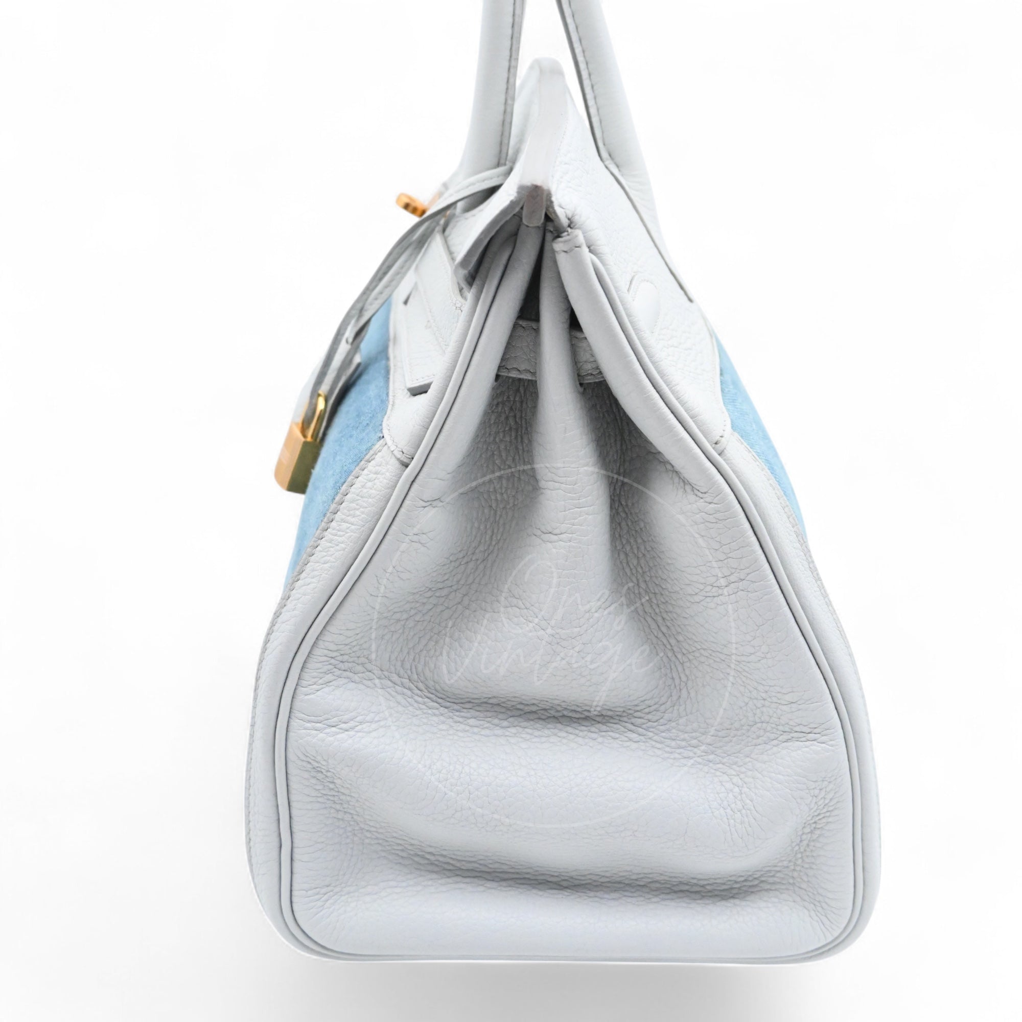 [Pre-owned] Hermes Birkin 35 Gris Pale TC x Denim GHW Stamp Square F