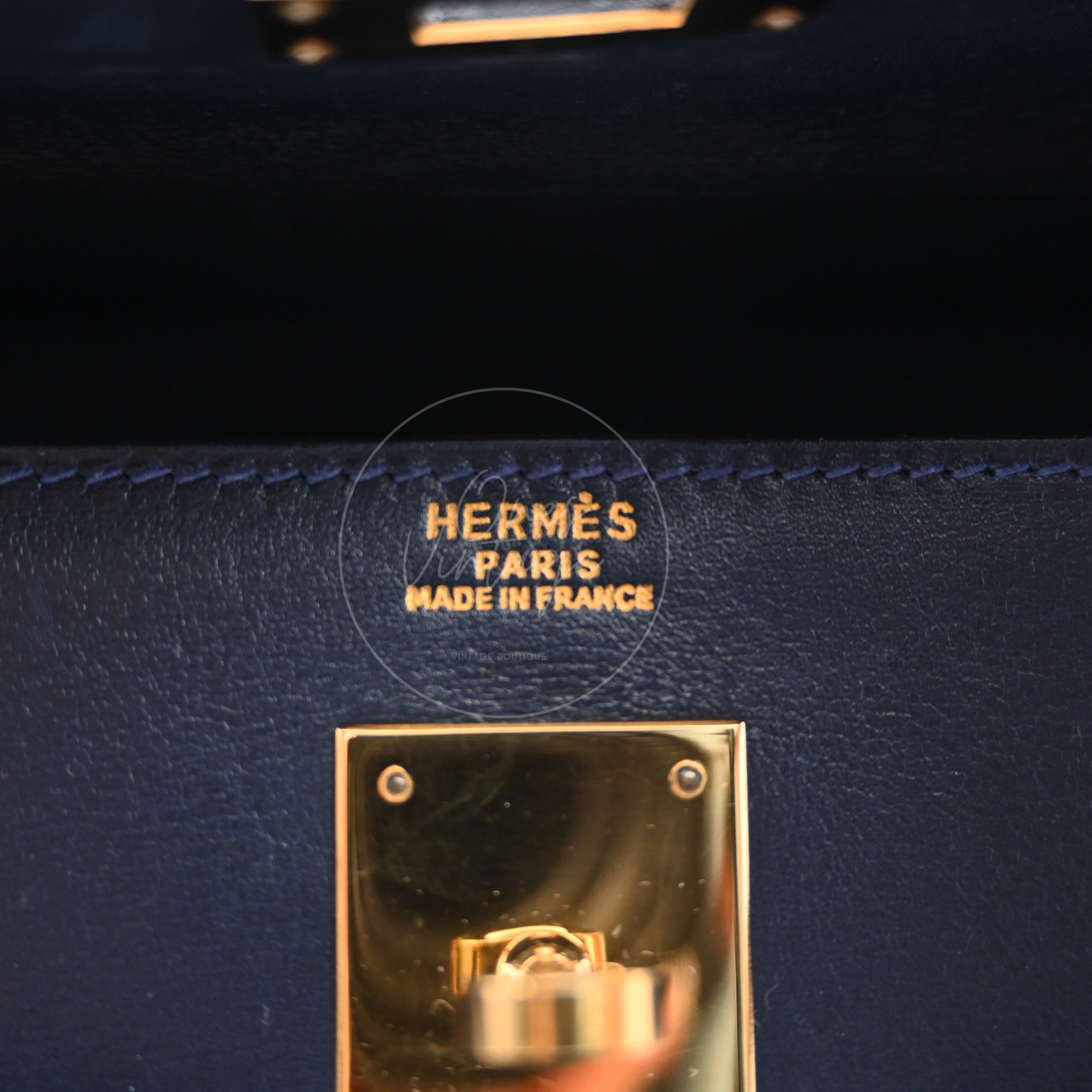 [Pre-owned] Hermes Kelly 32 K32 Stamp Circle W Navy GHW