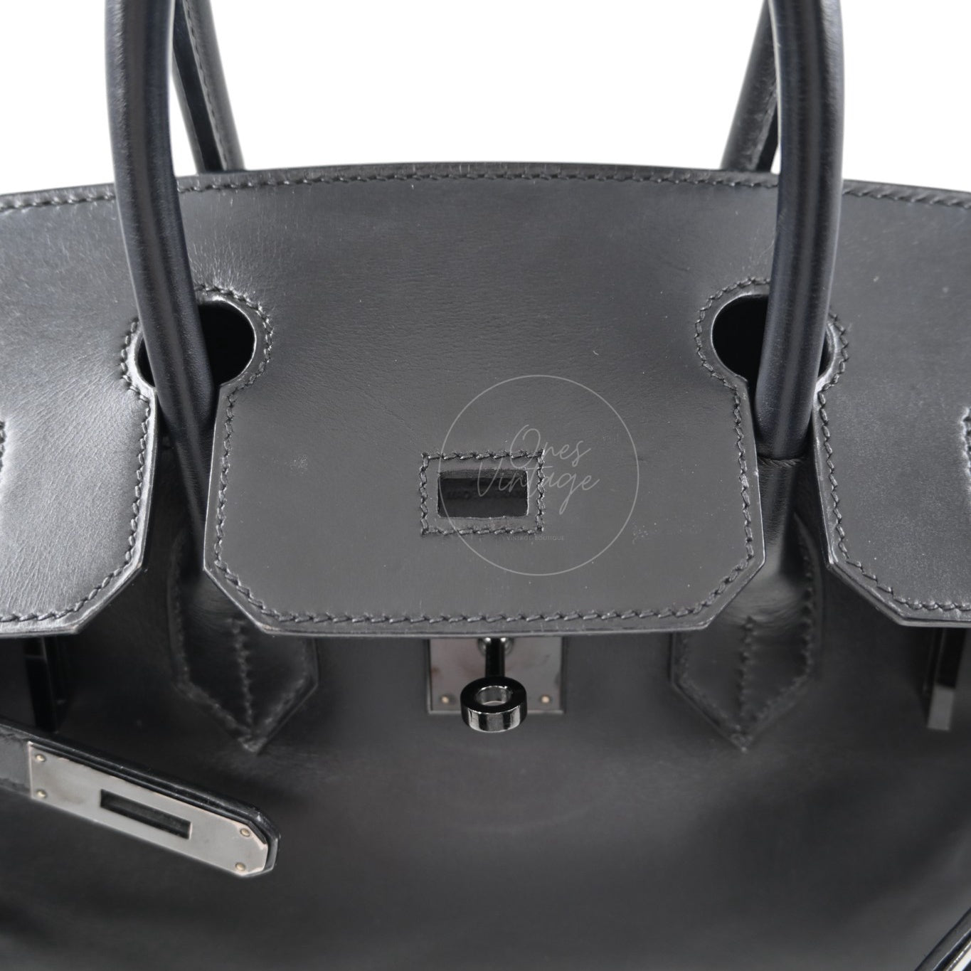 Hermes Birkin 30 So Black Box Calf Leather PVD Square N