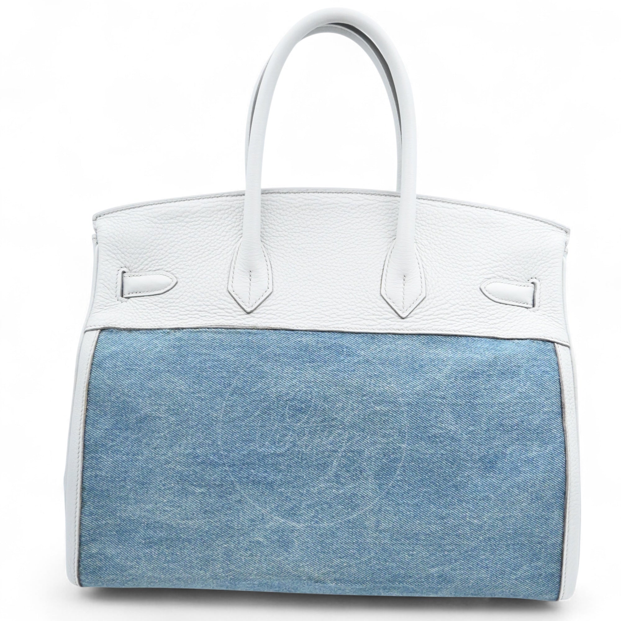 [Pre-owned] Hermes Birkin 35 Gris Pale TC x Denim GHW Stamp Square F