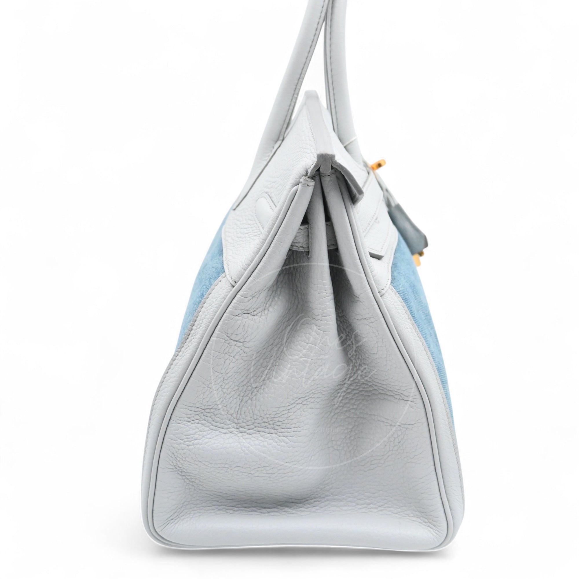 [Pre-owned] Hermes Birkin 35 Gris Pale TC x Denim GHW Stamp Square F