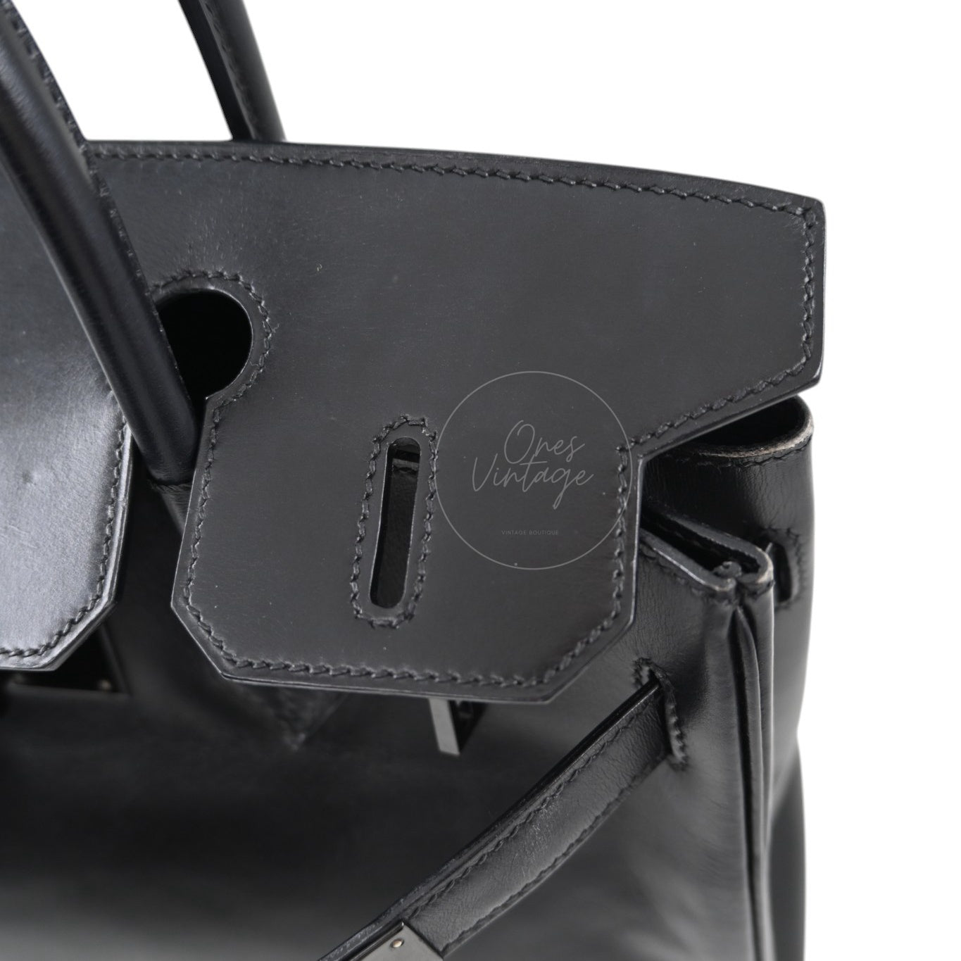 Hermes Birkin 30 So Black Box Calf Leather PVD Square N