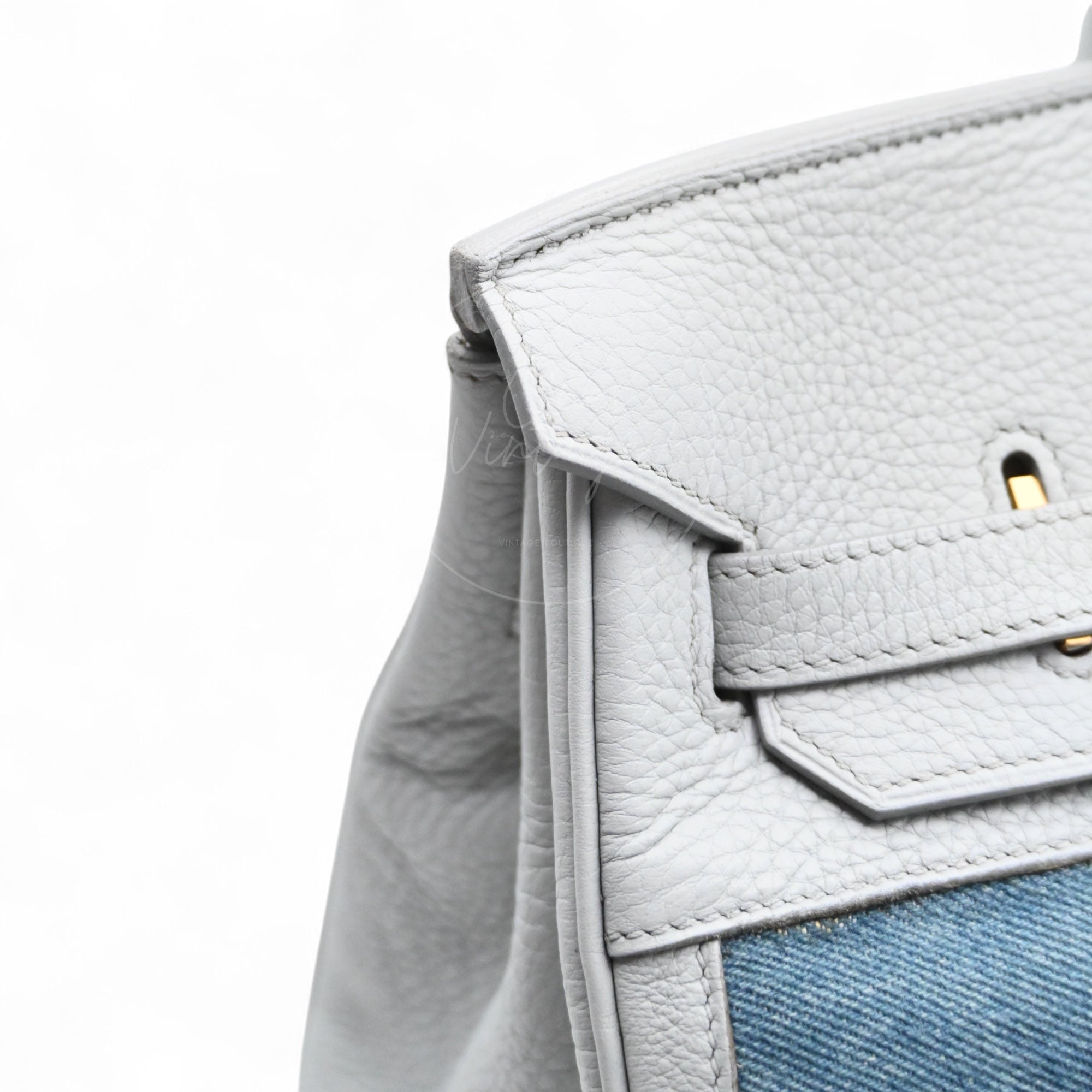 [Pre-owned] Hermes Birkin 35 Gris Pale TC x Denim GHW Stamp Square F
