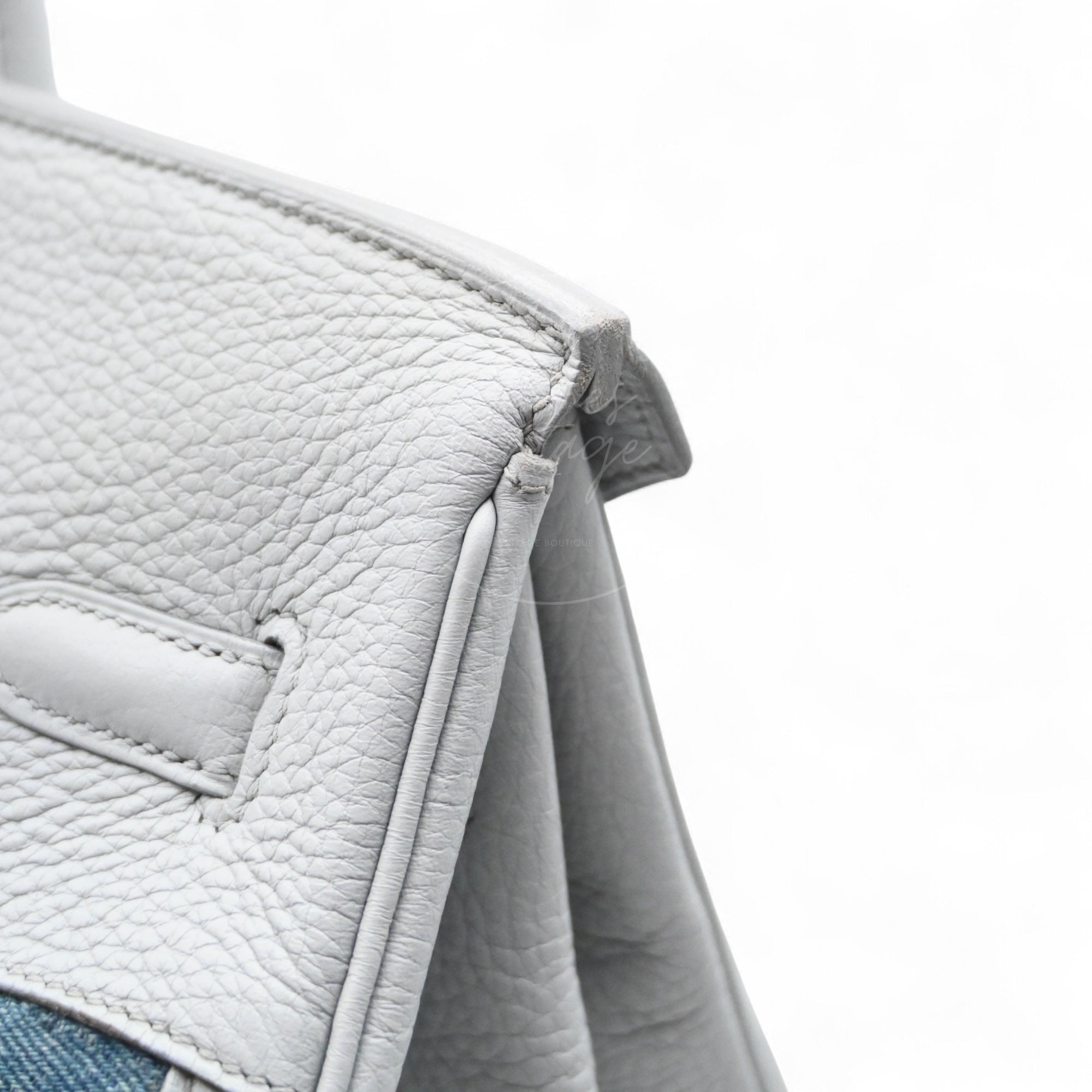 [Pre-owned] Hermes Birkin 35 Gris Pale TC x Denim GHW Stamp Square F