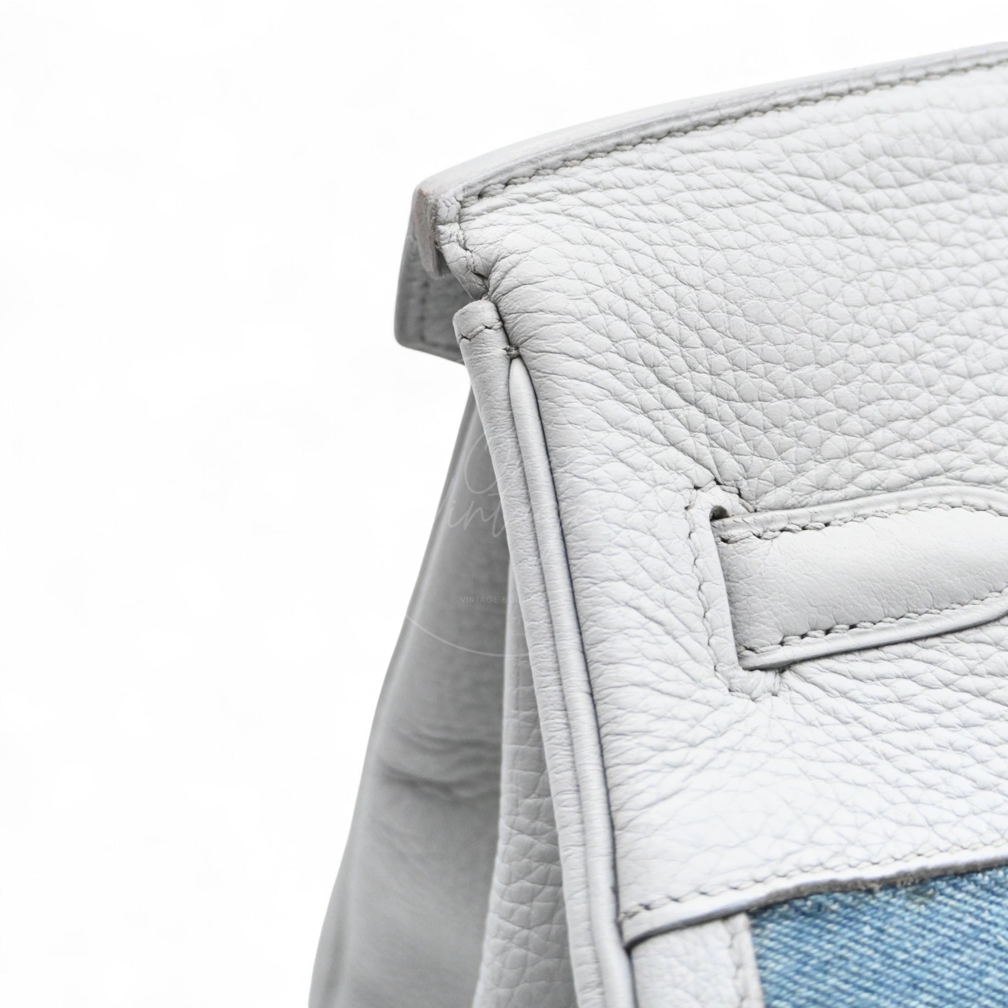 [Pre-owned] Hermes Birkin 35 Gris Pale TC x Denim GHW Stamp Square F