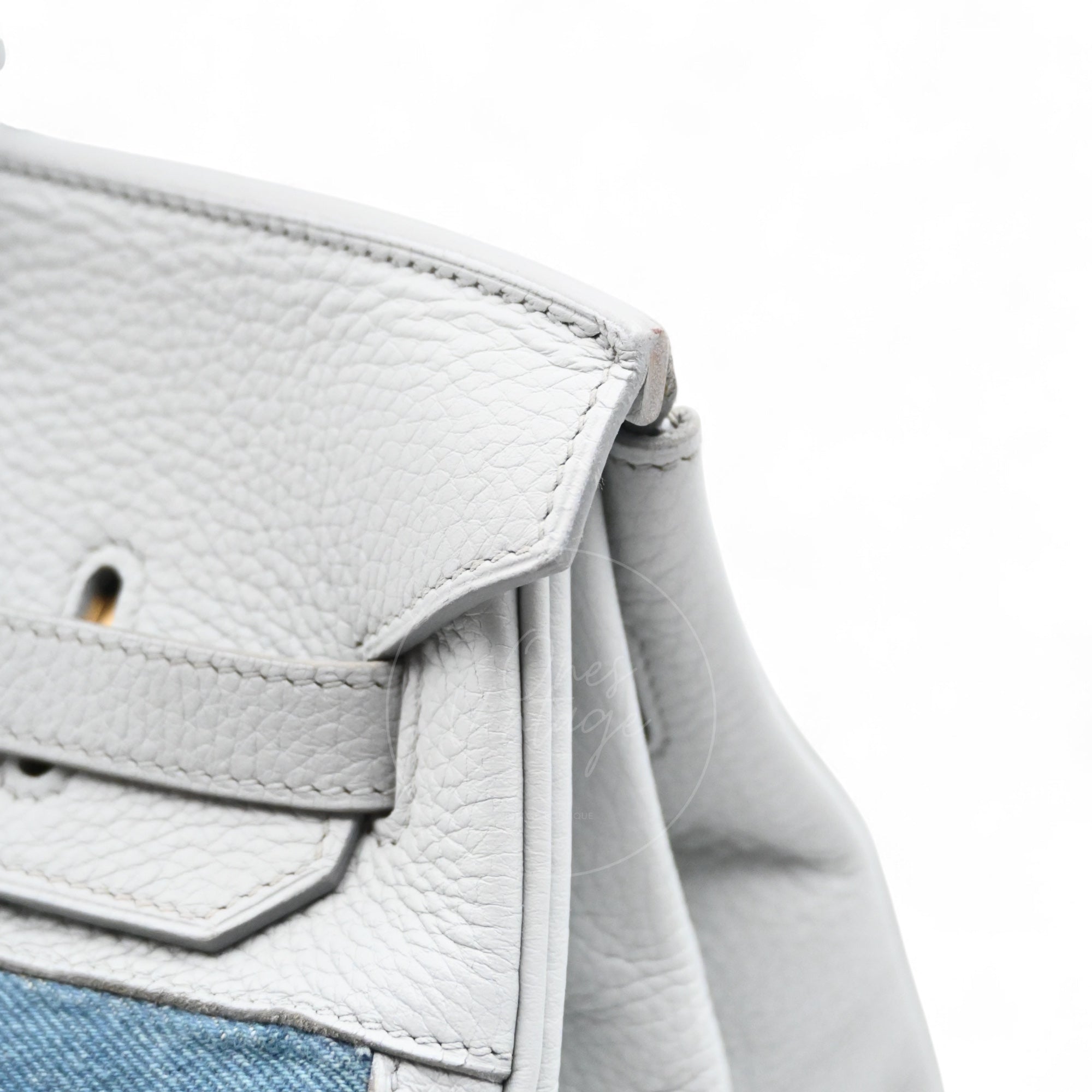 [Pre-owned] Hermes Birkin 35 Gris Pale TC x Denim GHW Stamp Square F