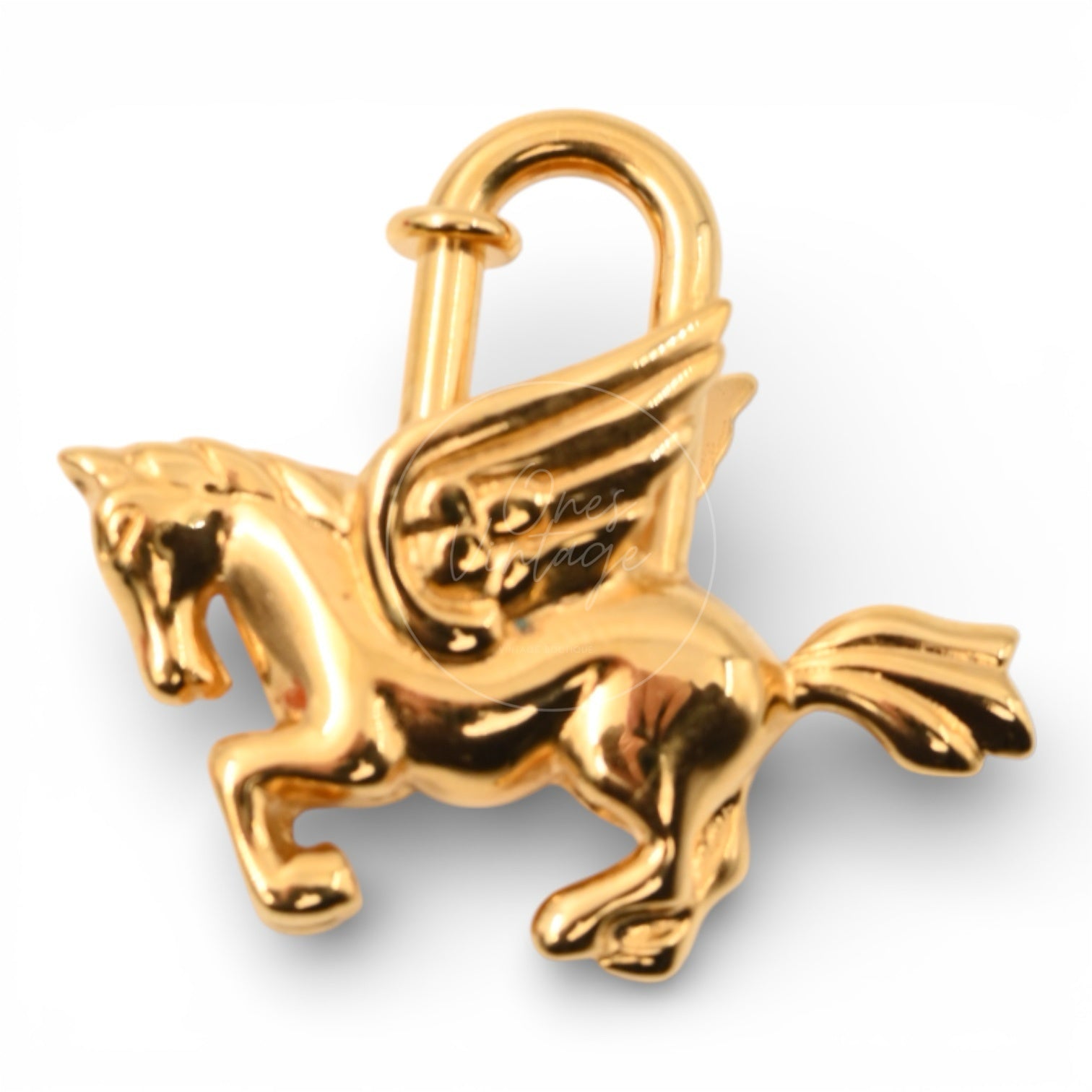 [Pre-owned] Hermes Gold Pegasus Cadena Lock Handbag Charm