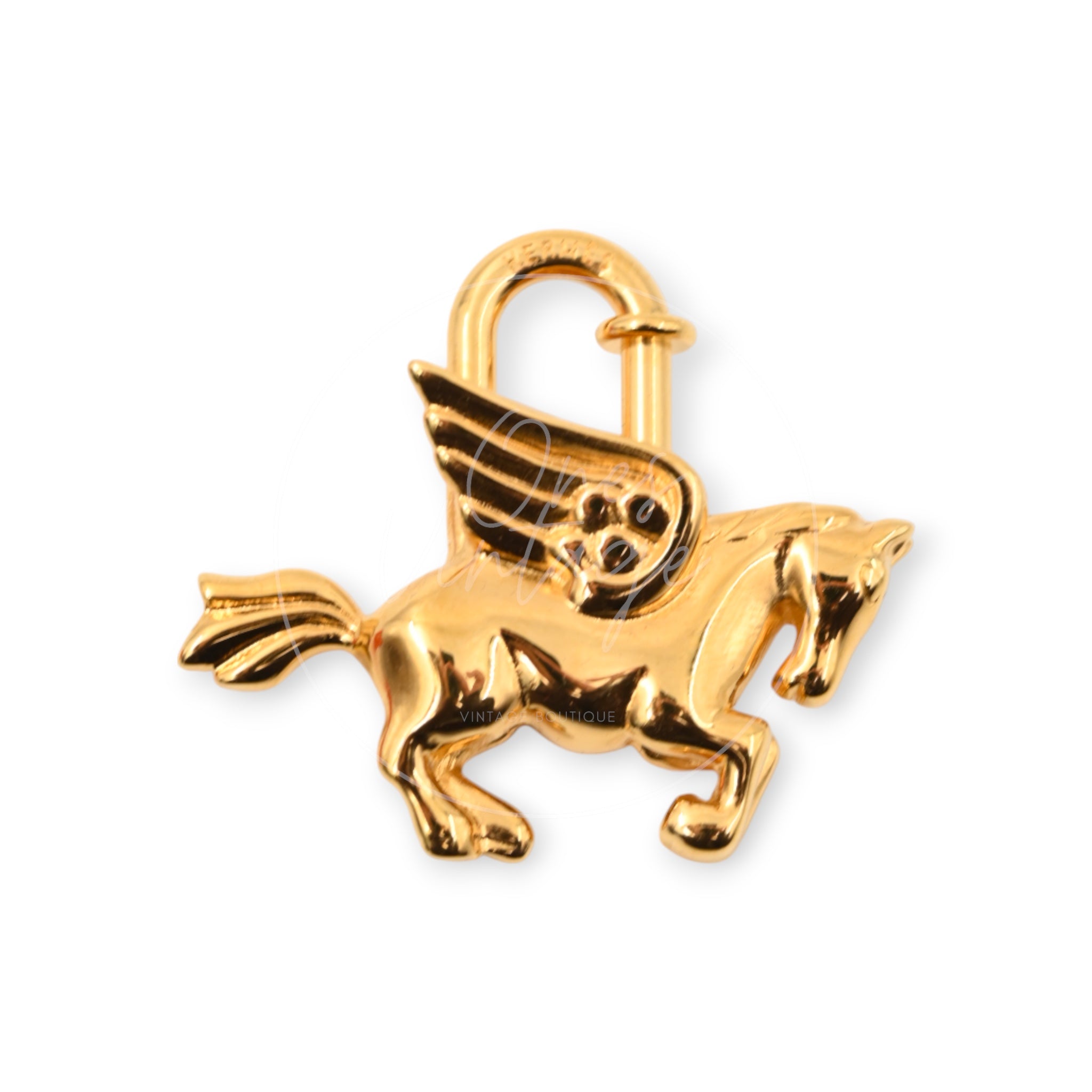 [Pre-owned] Hermes Gold Pegasus Cadena Lock Handbag Charm