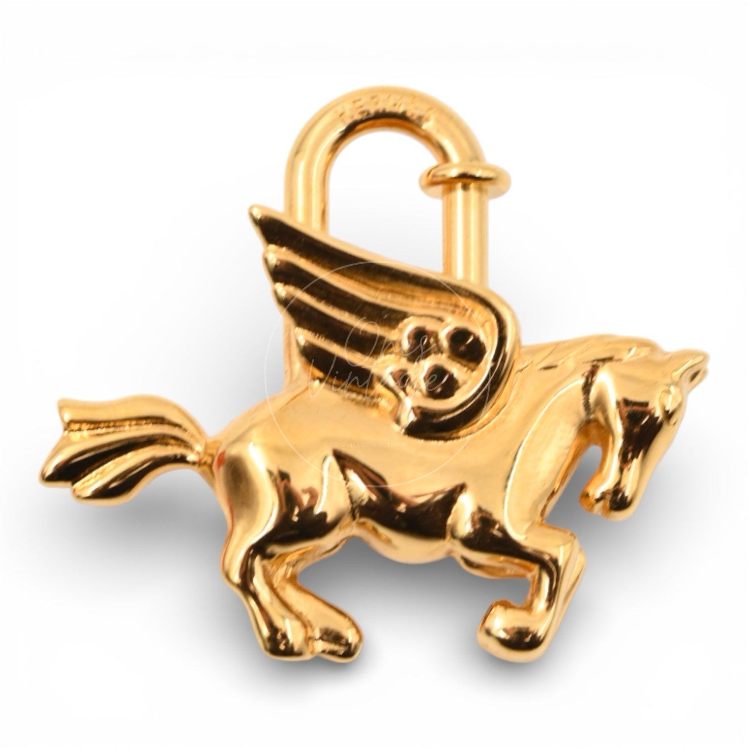 [Pre-owned] Hermes Gold Pegasus Cadena Lock Handbag Charm