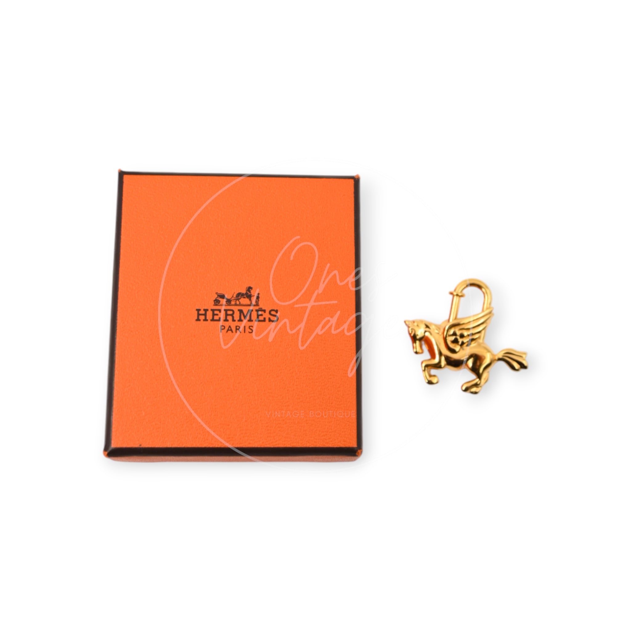 [Pre-owned] Hermes Gold Pegasus Cadena Lock Handbag Charm