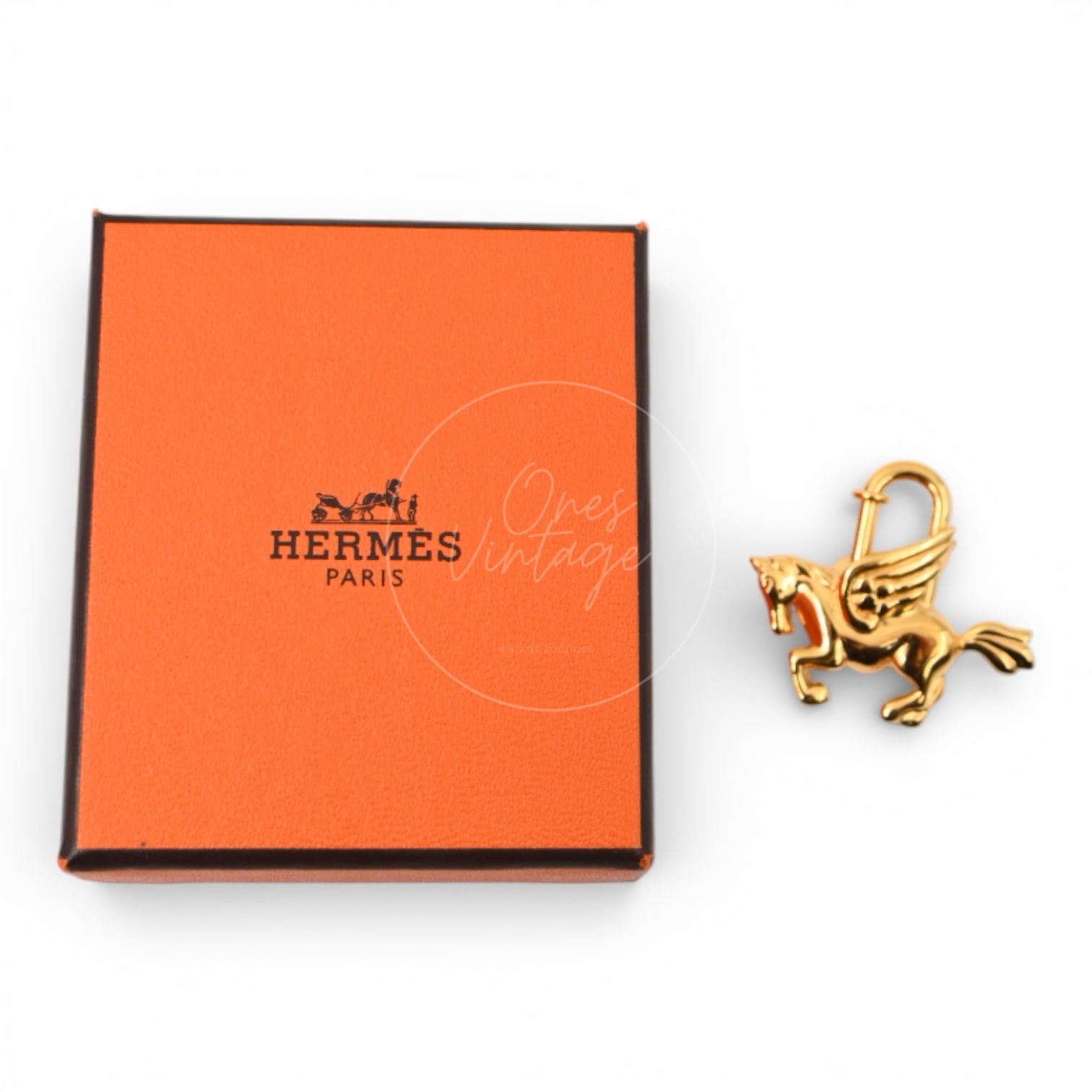 [Pre-owned] Hermes Gold Pegasus Cadena Lock Handbag Charm