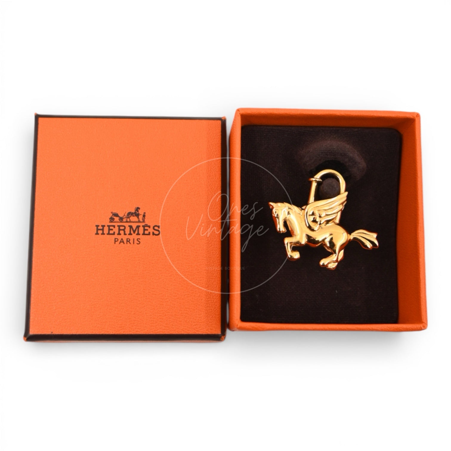[Pre-owned] Hermes Gold Pegasus Cadena Lock Handbag Charm