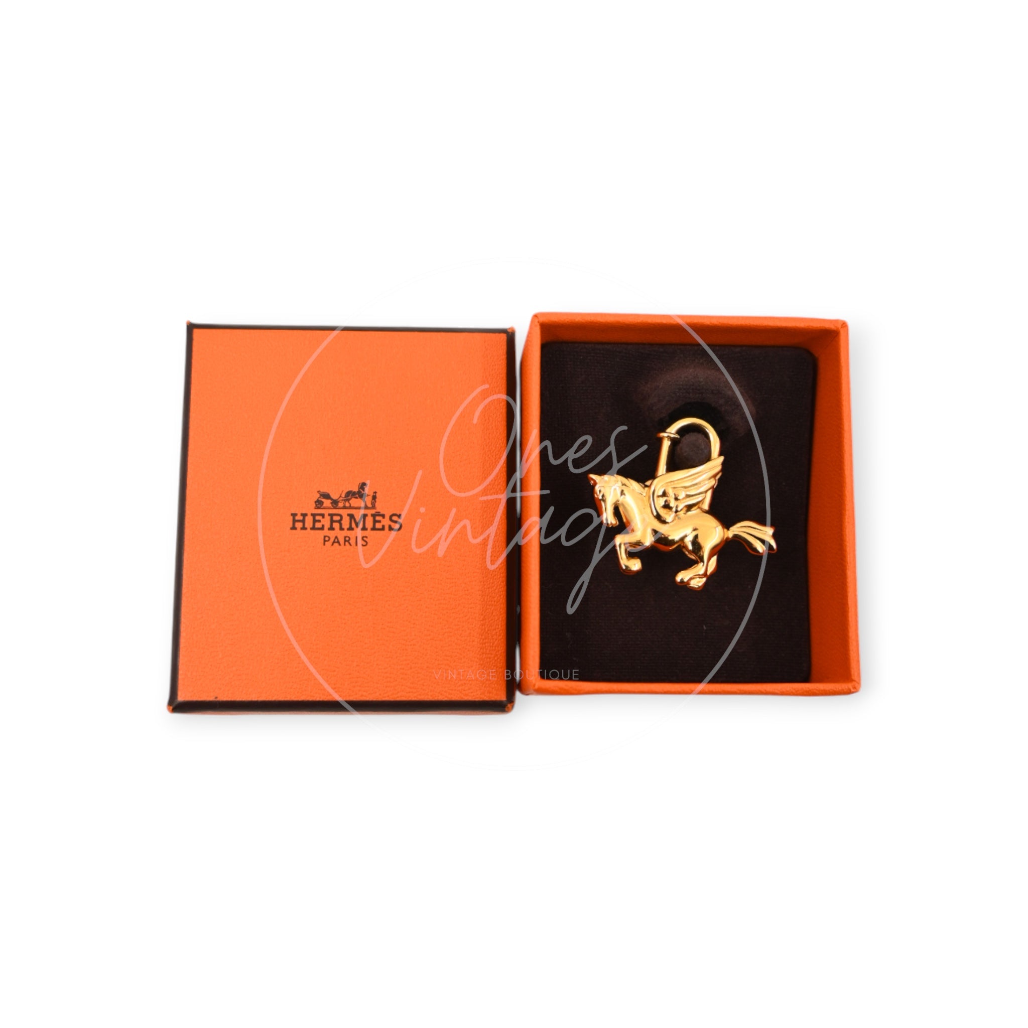 [Pre-owned] Hermes Gold Pegasus Cadena Lock Handbag Charm