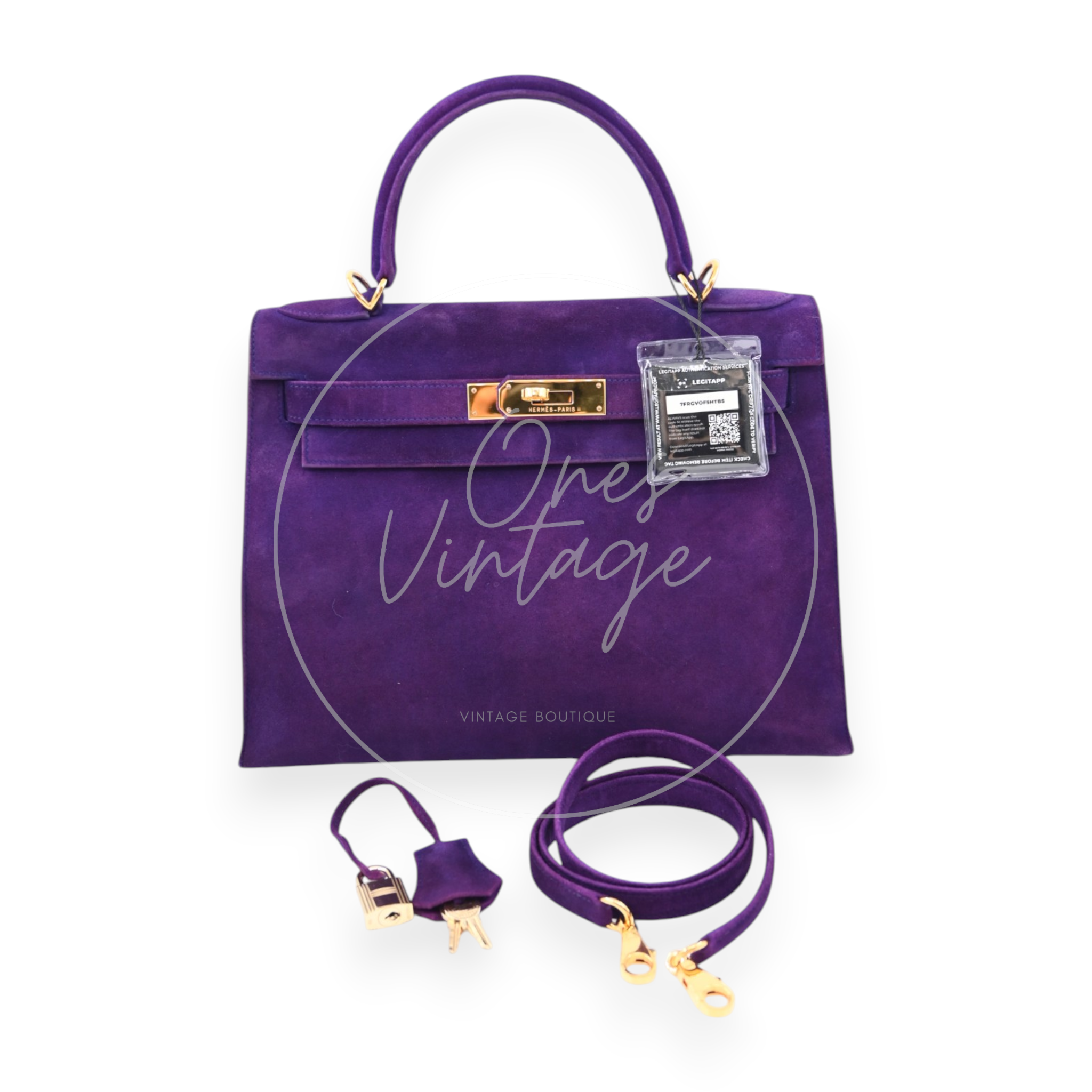 Hermes Kelly 28 Purple Suede GHW Square J