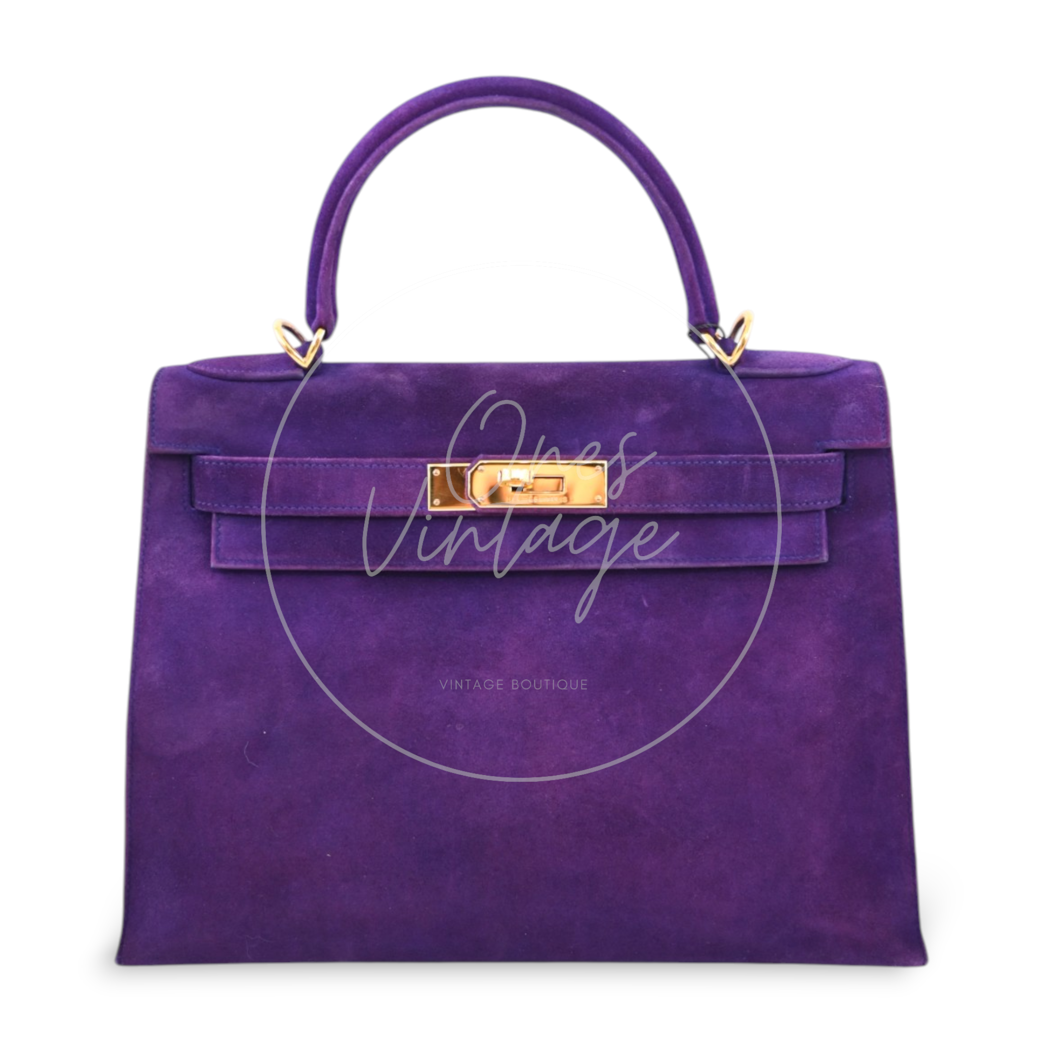 Hermes Kelly 28 Purple Suede GHW Square J