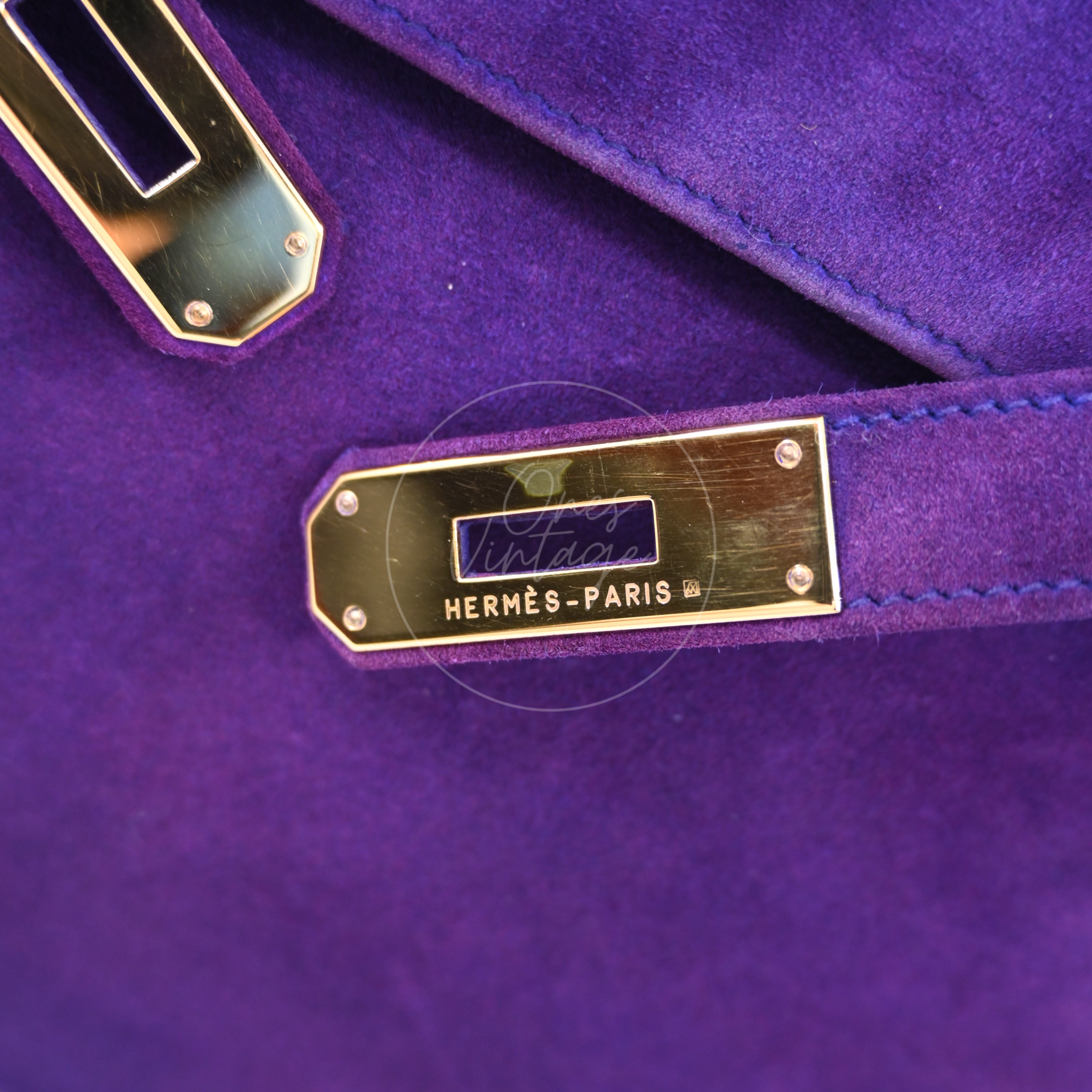 Hermes Kelly 28 Purple Suede GHW Square J