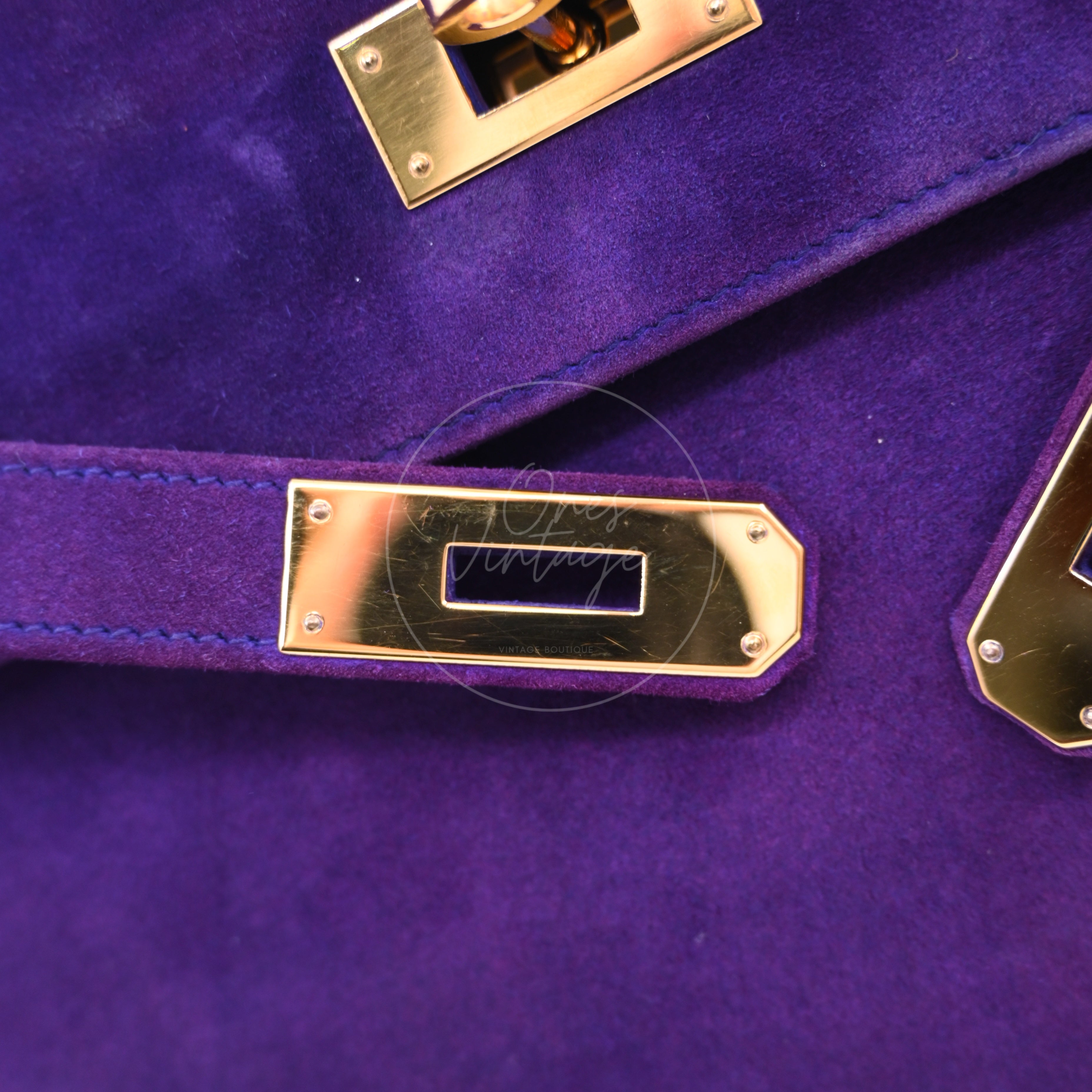 Hermes Kelly 28 Purple Suede GHW Square J