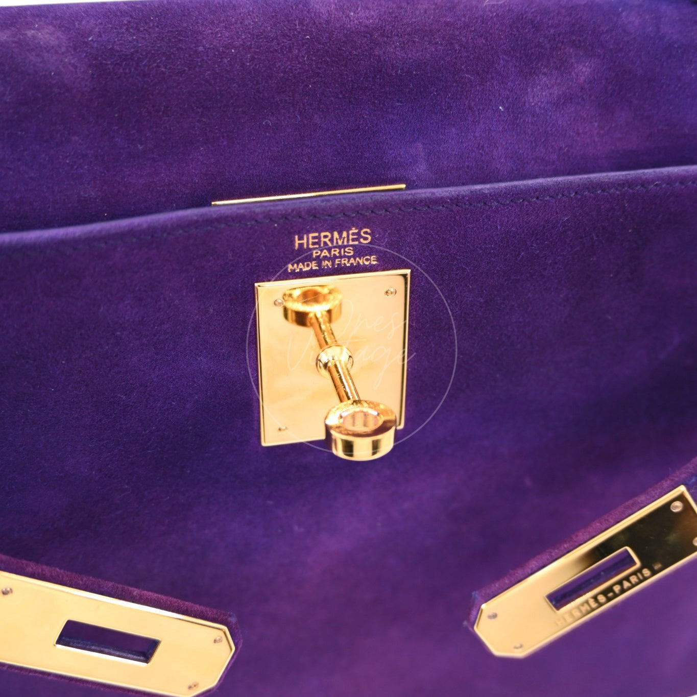Hermes Kelly 28 Purple Suede GHW Square J