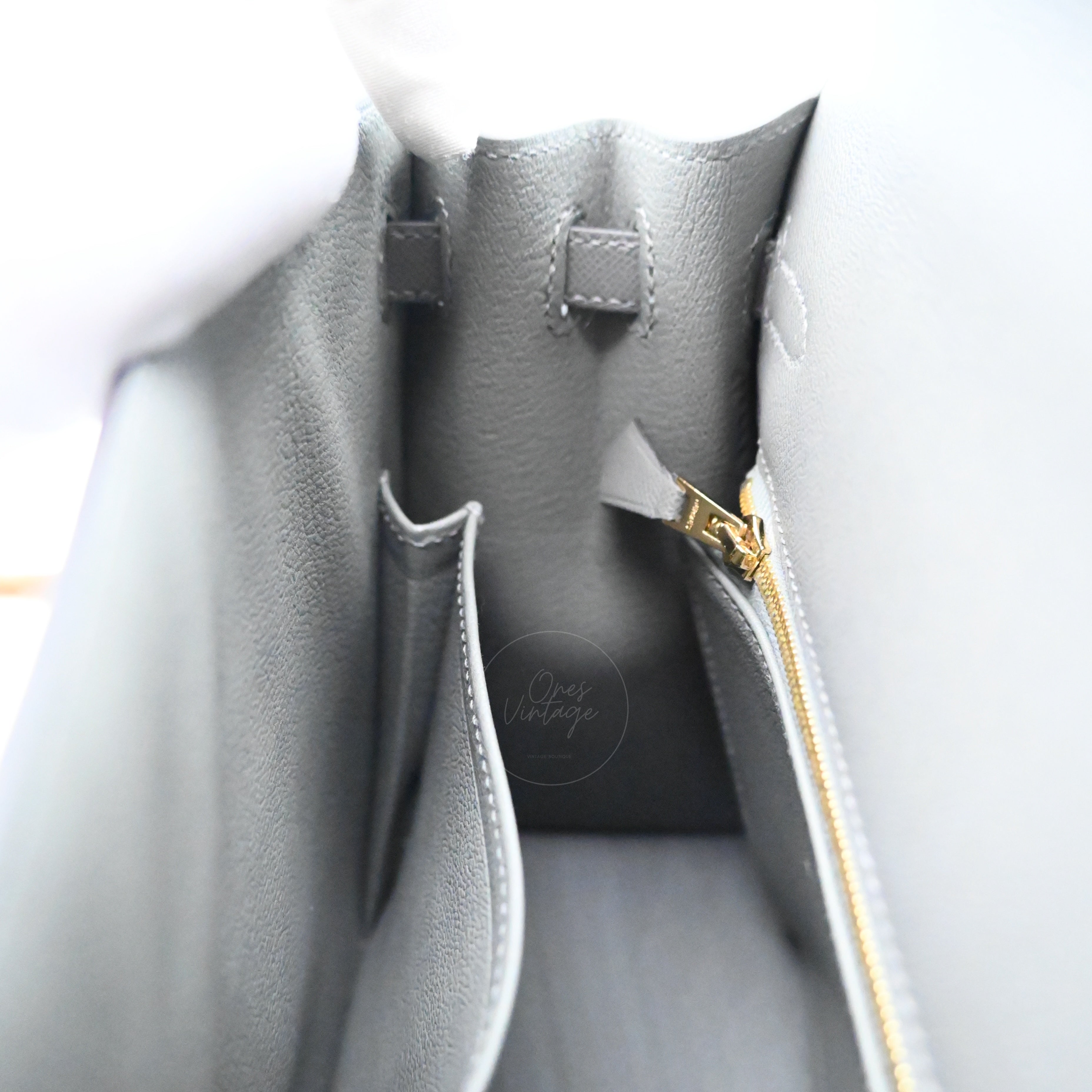 [Unused] Hermes Kelly K28 Gris Meyer Epsom GHW Stamp B Handbag
