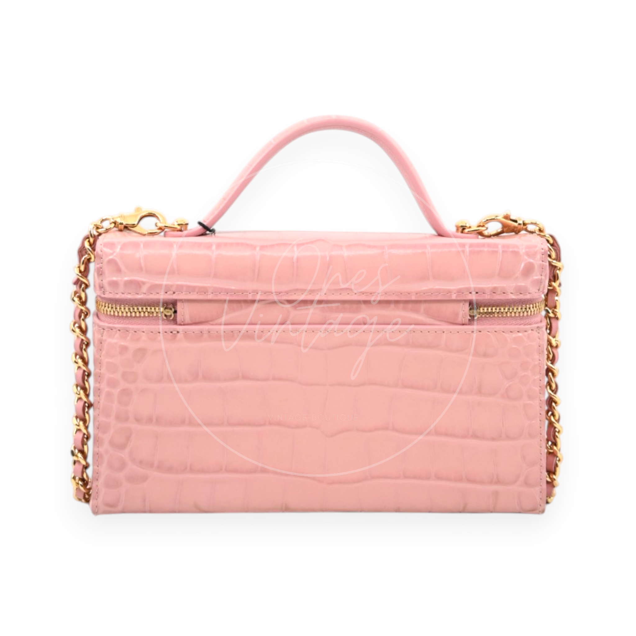 Chanel Calfskin Crocodile Embossed Slim Vanity Case With Chain Pink GHW Series K3
