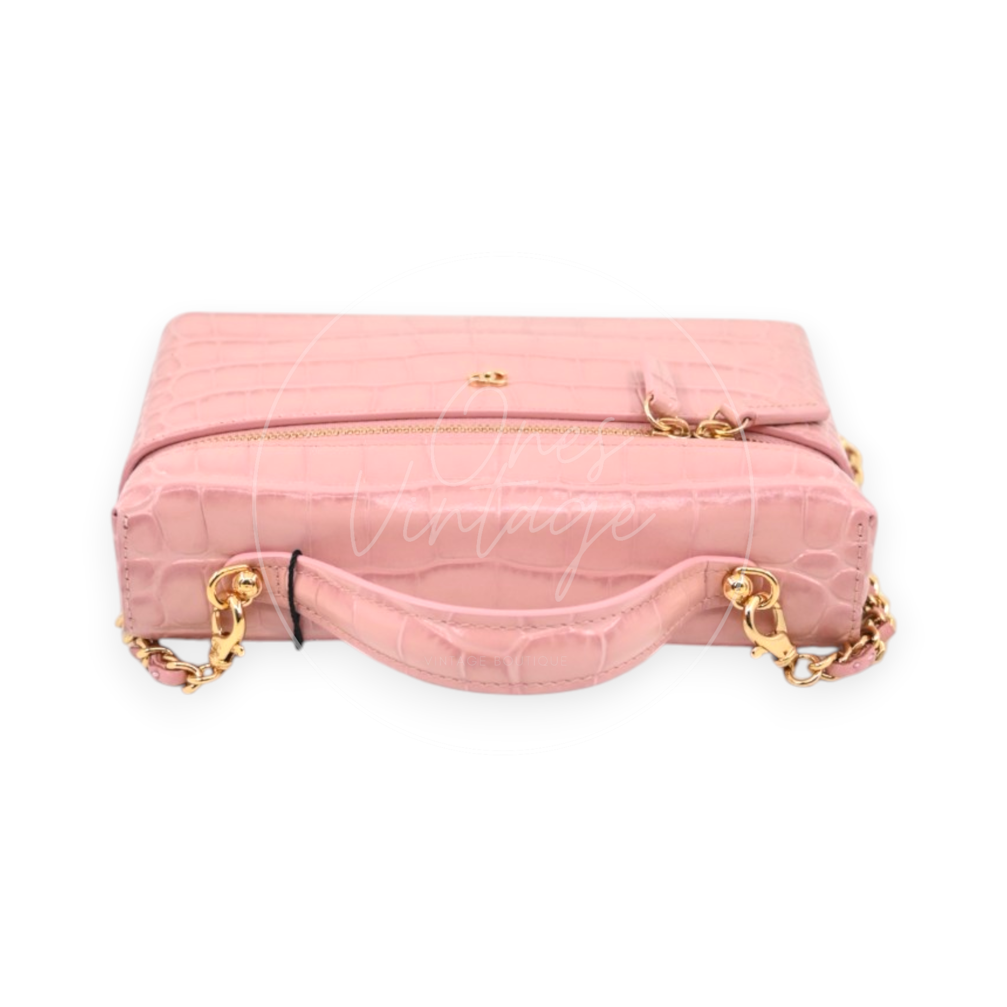 Chanel Calfskin Crocodile Embossed Slim Vanity Case With Chain Pink GHW Series K3