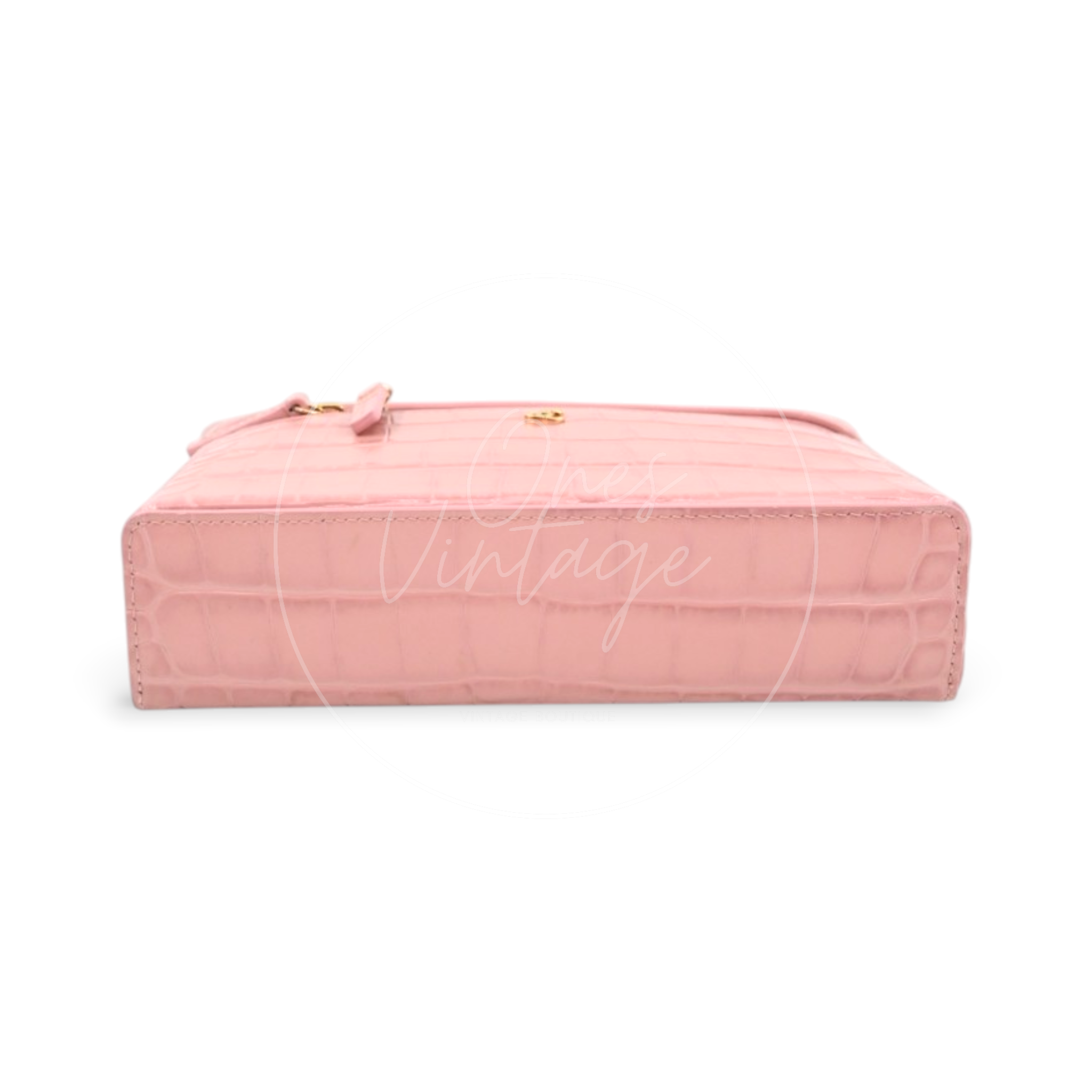 Chanel Calfskin Crocodile Embossed Slim Vanity Case With Chain Pink GHW Series K3