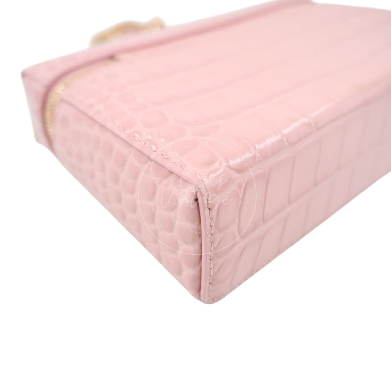 Chanel Calfskin Crocodile Embossed Slim Vanity Case With Chain Pink GHW Series K3