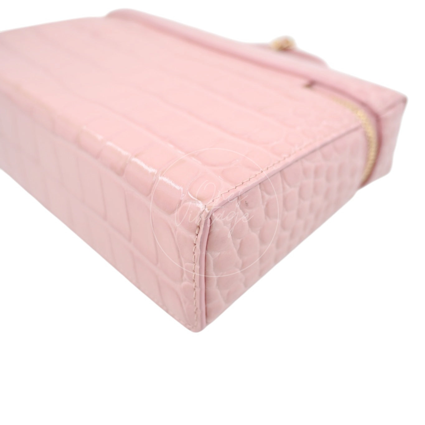 Chanel Calfskin Crocodile Embossed Slim Vanity Case With Chain Pink GHW Series K3
