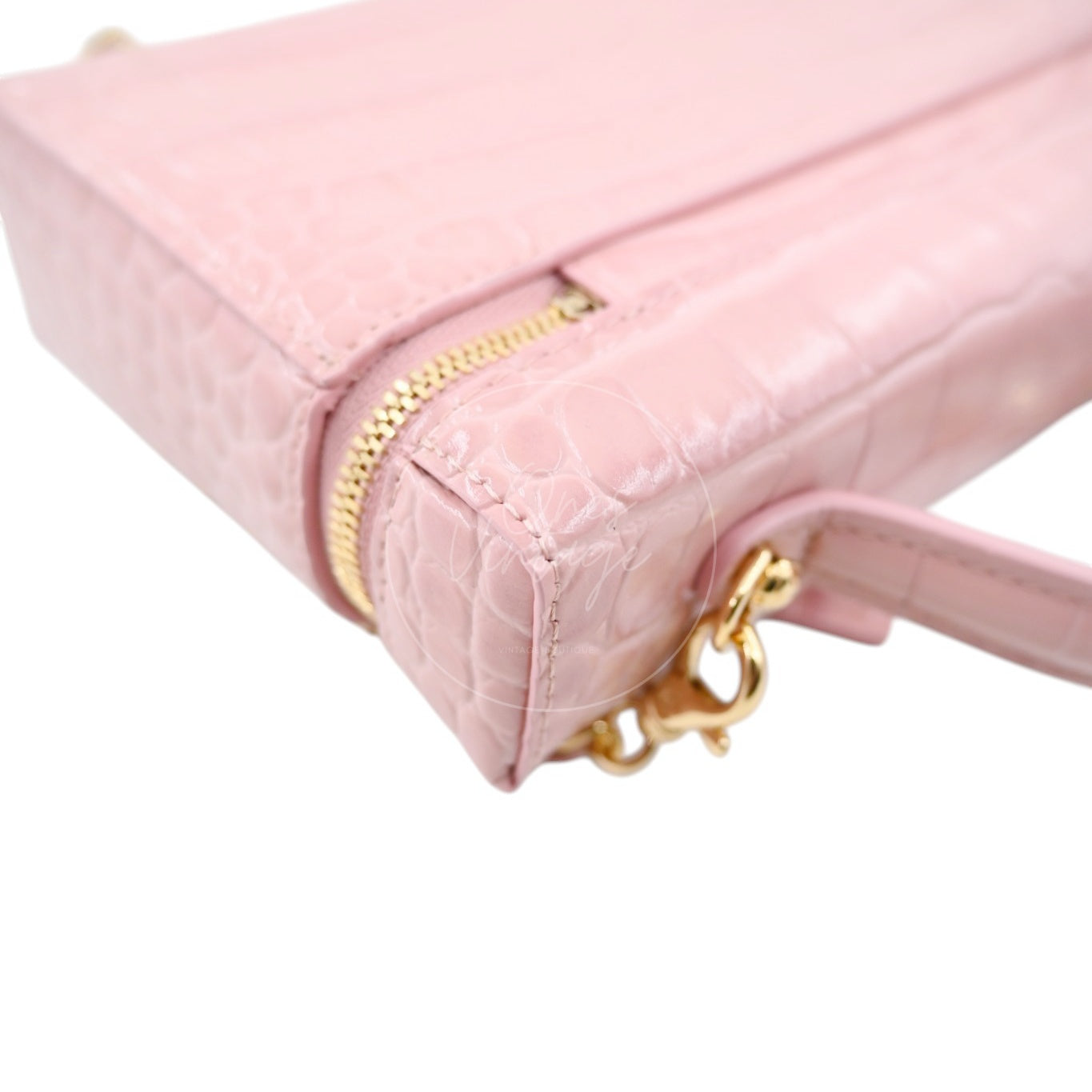 Chanel Calfskin Crocodile Embossed Slim Vanity Case With Chain Pink GHW Series K3