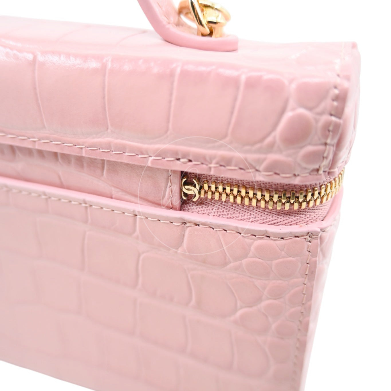 Chanel Calfskin Crocodile Embossed Slim Vanity Case With Chain Pink GHW Series K3