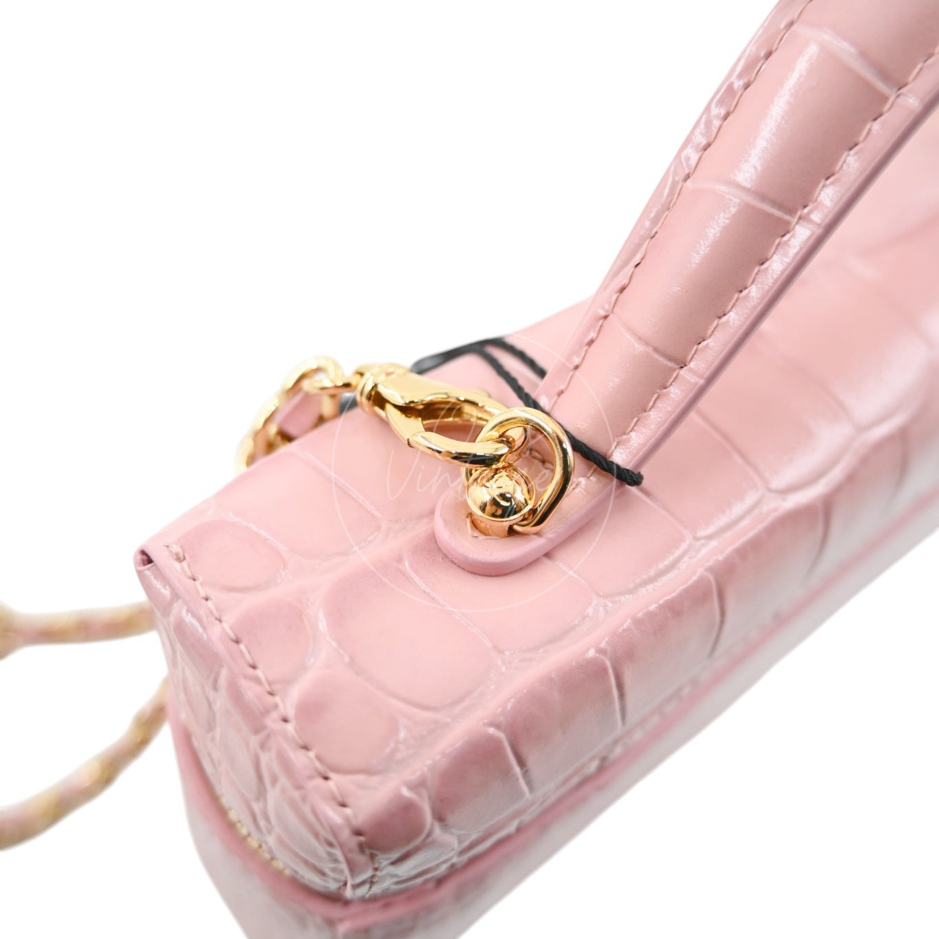 Chanel Calfskin Crocodile Embossed Slim Vanity Case With Chain Pink GHW Series K3