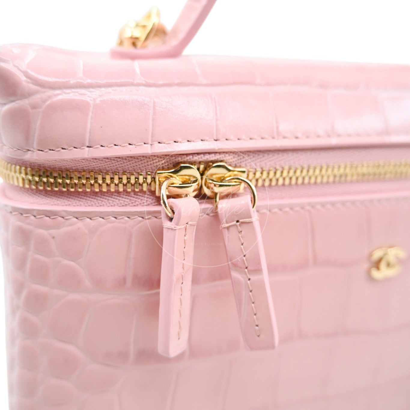 Chanel Calfskin Crocodile Embossed Slim Vanity Case With Chain Pink GHW Series K3