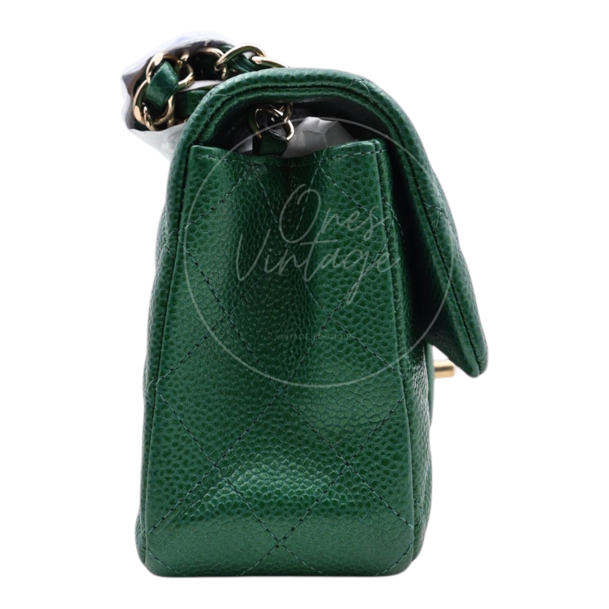 [Pre-owned] Chanel 18S Emerald Green Rectangular Mini Flap Bag Pearly Caviar