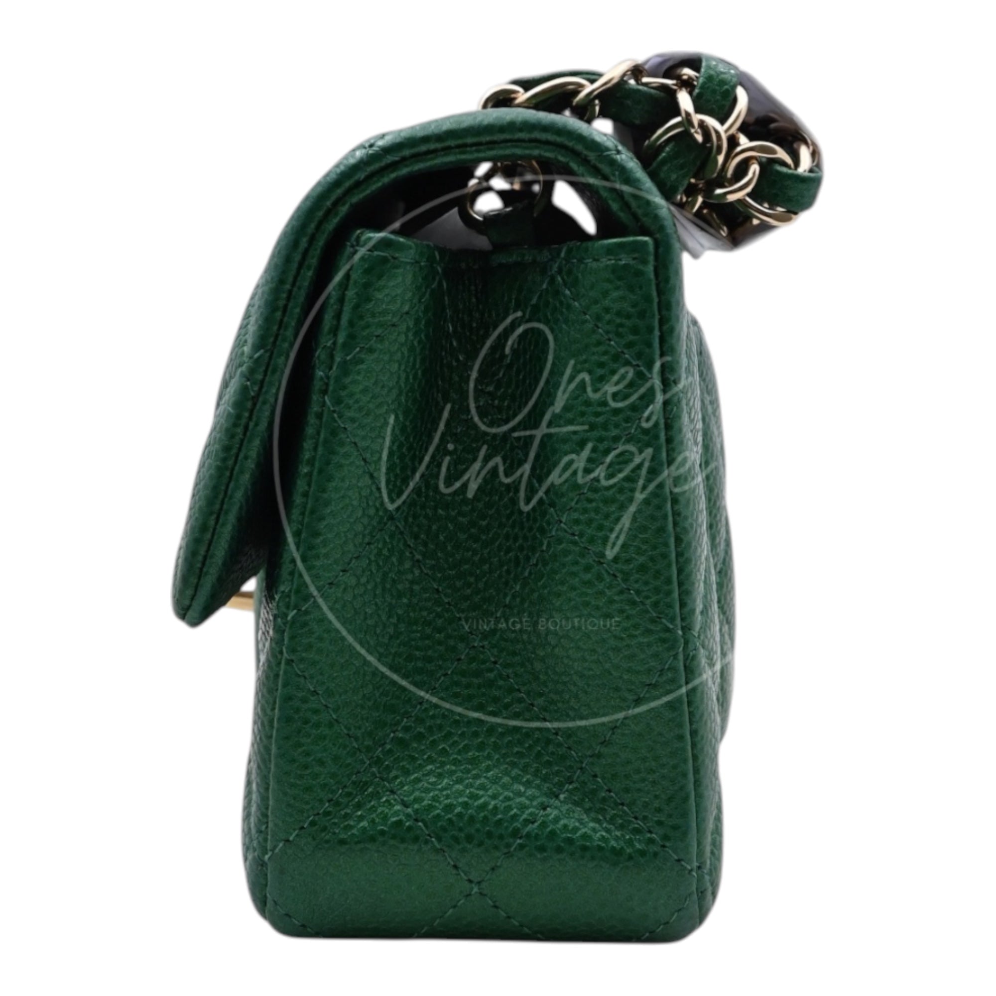 [Pre-owned] Chanel 18S Emerald Green Rectangular Mini Flap Bag Pearly Caviar