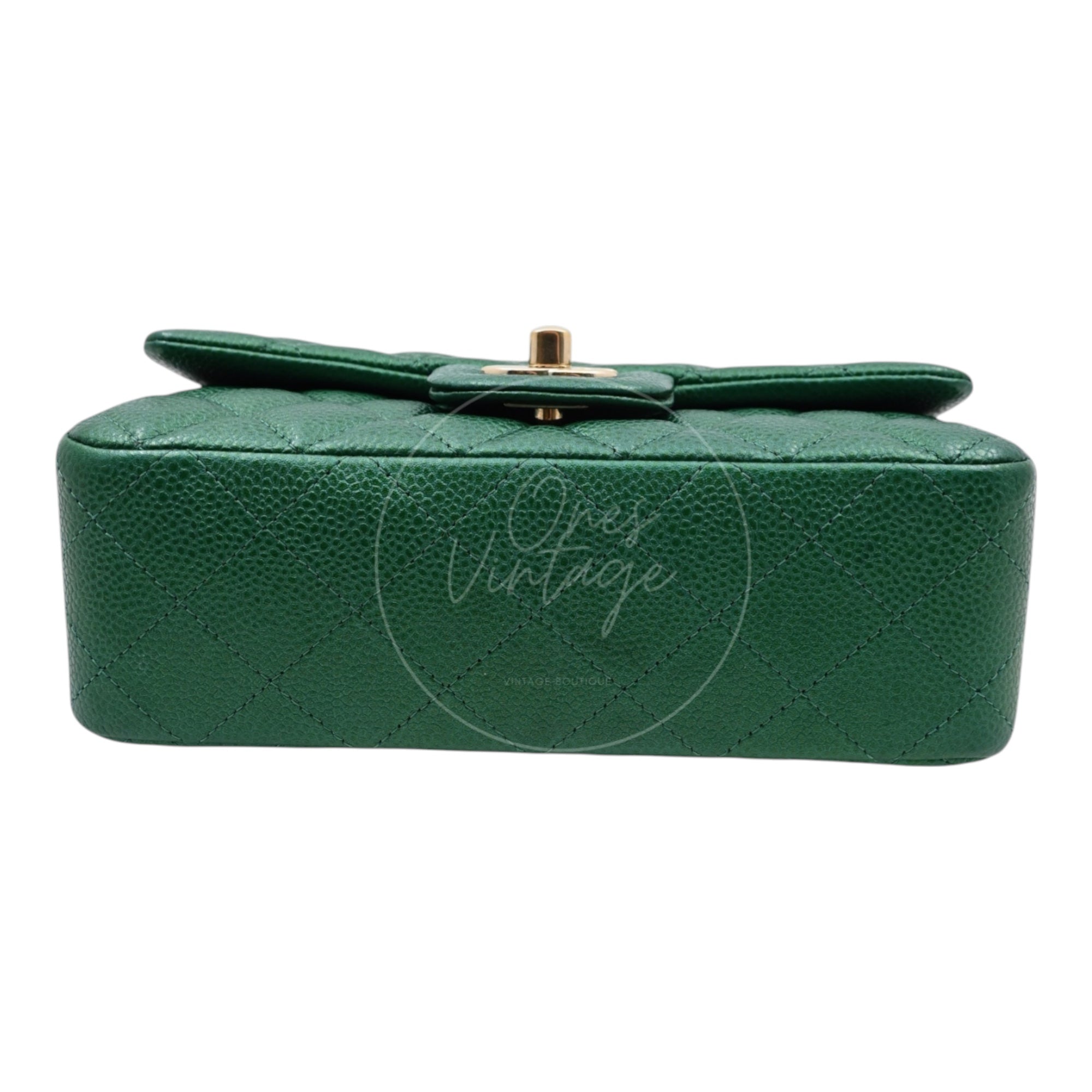 [Pre-owned] Chanel 18S Emerald Green Rectangular Mini Flap Bag Pearly Caviar
