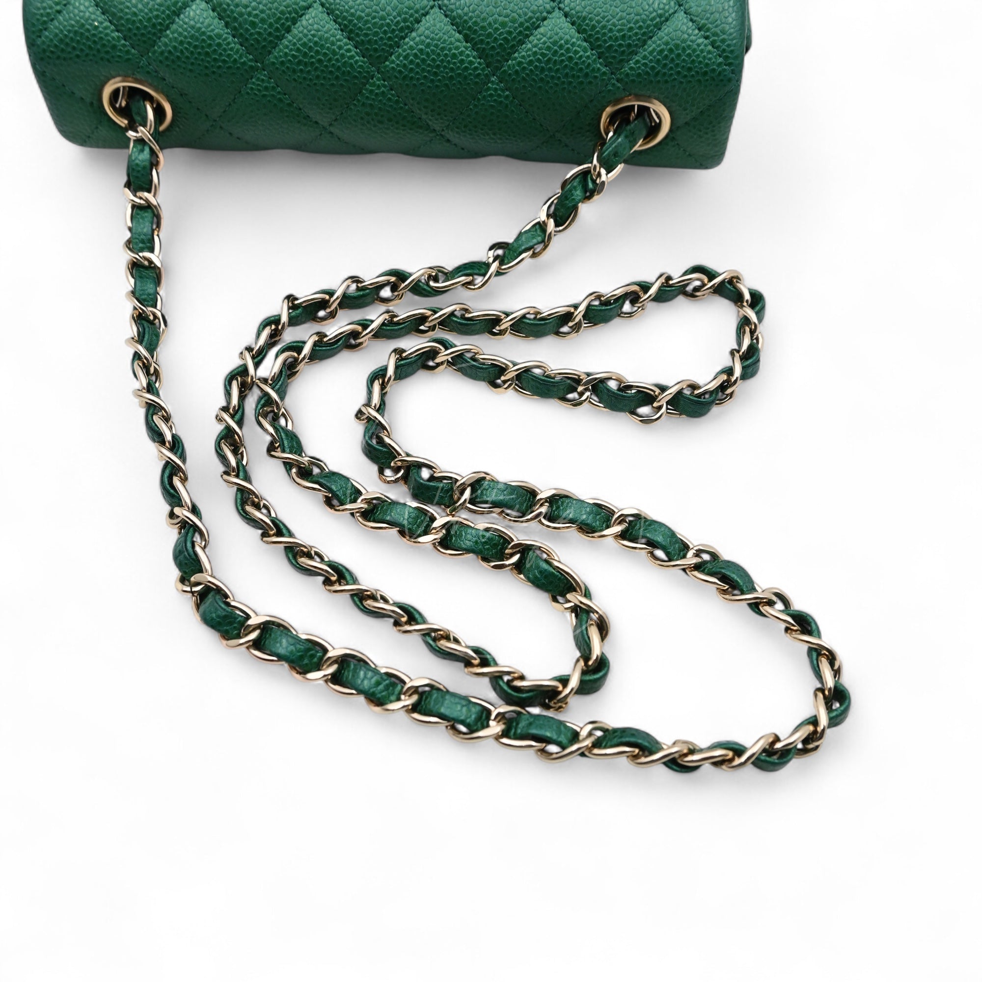 [Pre-owned] Chanel 18S Emerald Green Rectangular Mini Flap Bag Pearly Caviar