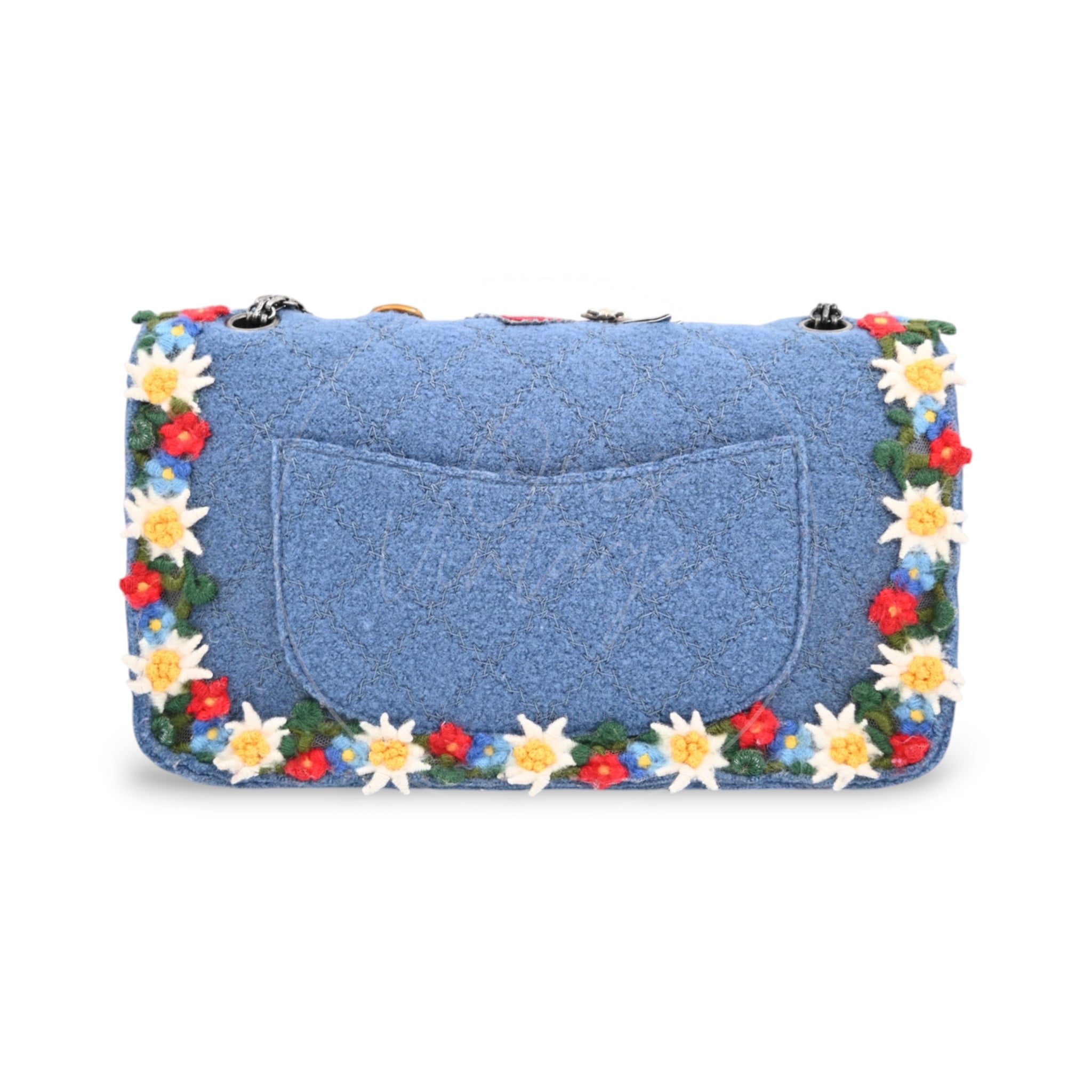 [Pre-Owned] Chanel Blue Fabric Paris-Salzburg Crest Austrian Embroidered Flap Bag