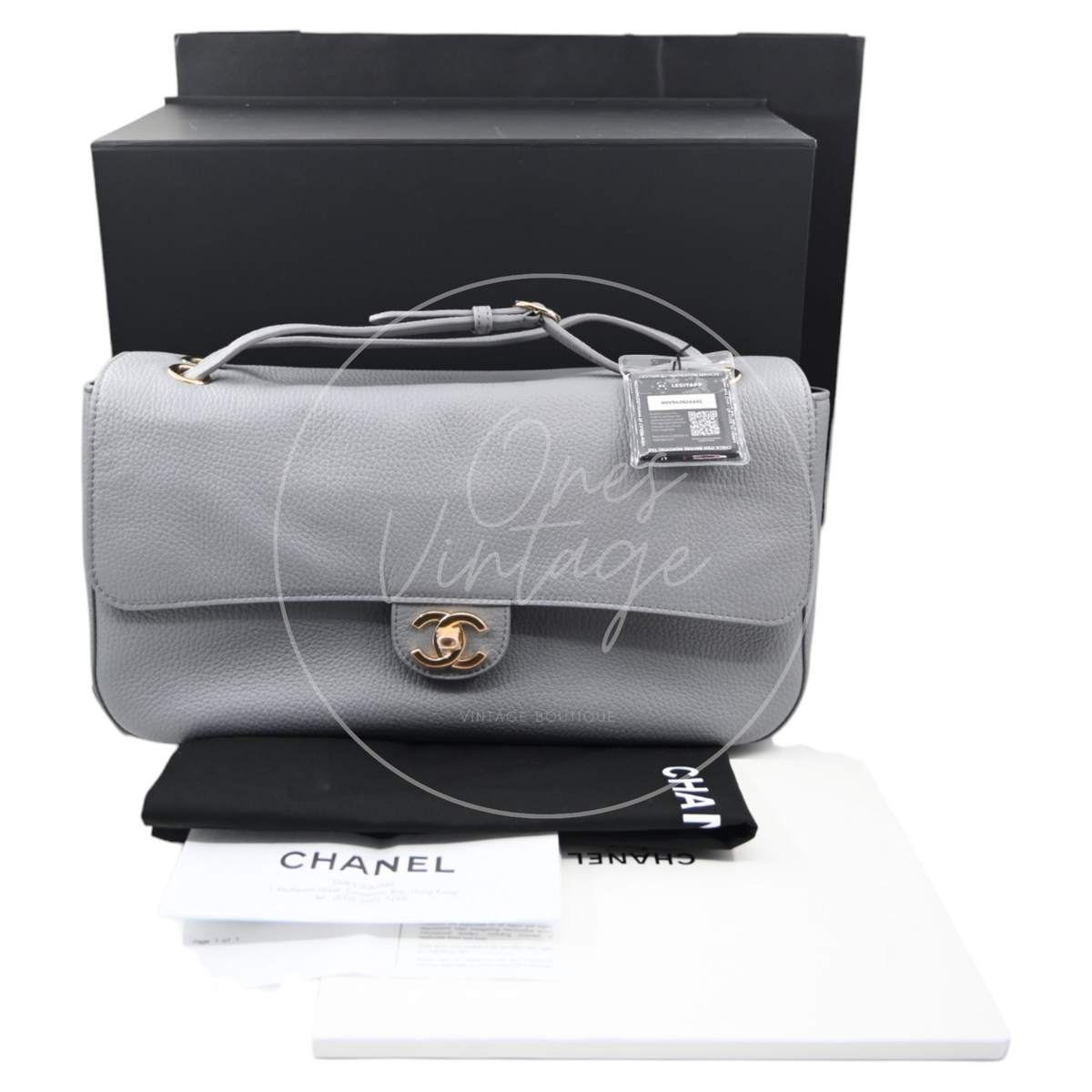 Chanel Grey Grained Calfskin Souplissimo Maxi Flap 32cm GHW Series TF