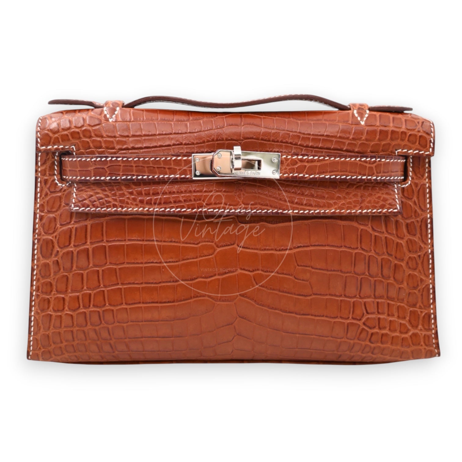 [Pre-owned] Hermes Mini Kelly Pochette Crocody Niloticus Gold Matte PHW Stamp Square J