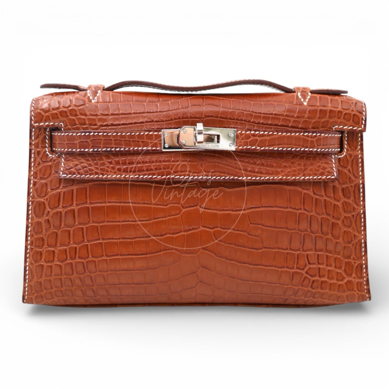 [Pre-owned] Hermes Mini Kelly Pochette Crocody Niloticus Gold Matte PHW Stamp Square J