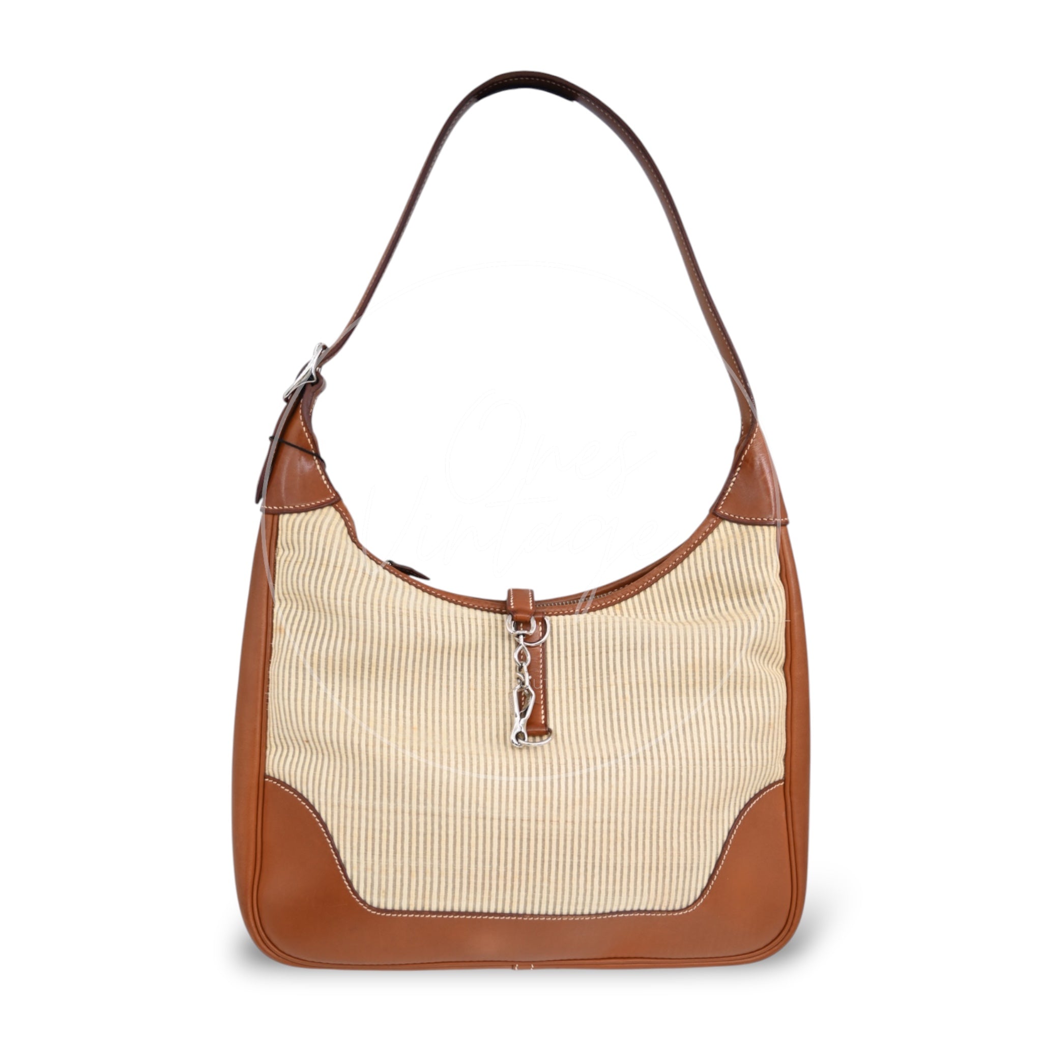 Hermes Toile and Leather Trim 31 Bag PHW Brown Square C