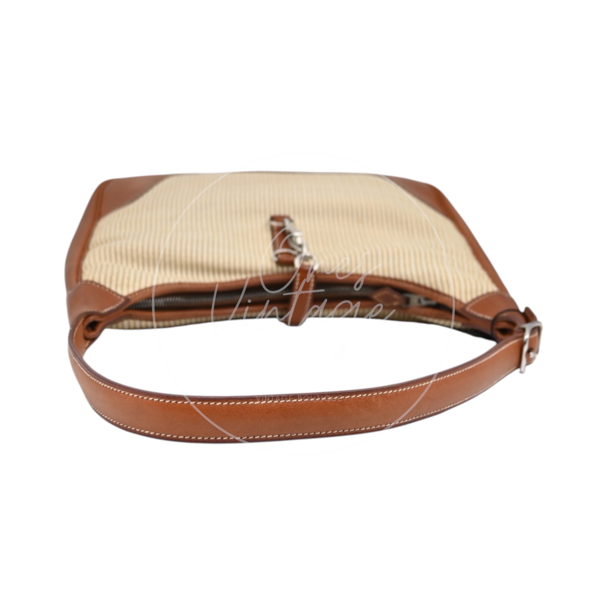 Hermes Toile and Leather Trim 31 Bag PHW Brown Square C