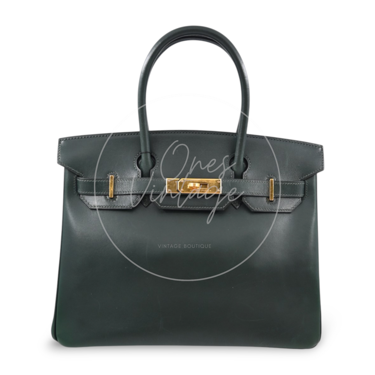 Hermes Birkin 30 Emerald Green Box Leather GHW Square I