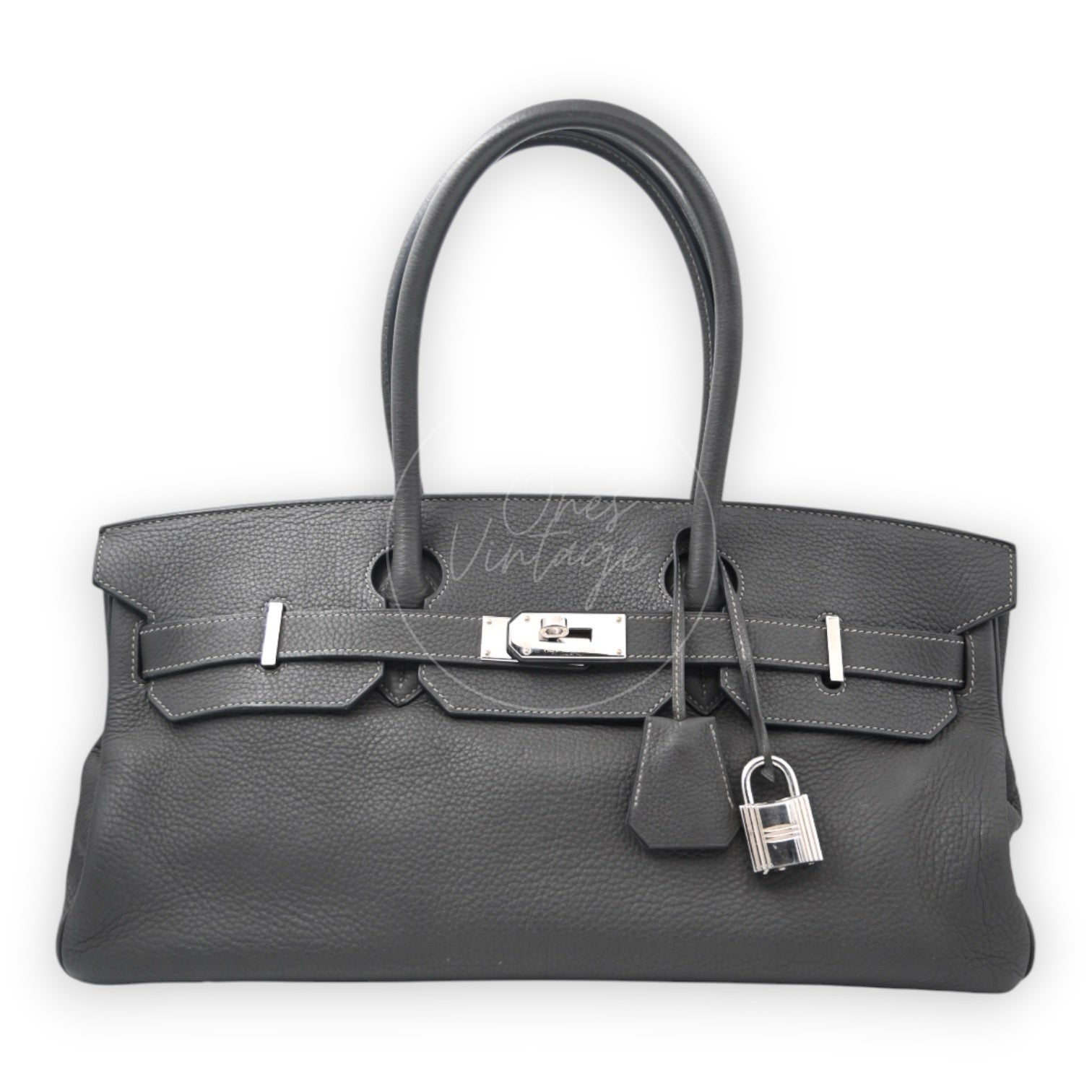 [Pre-owned] Hermes Birkin Shoulder Etain Stamp Square M PHW
