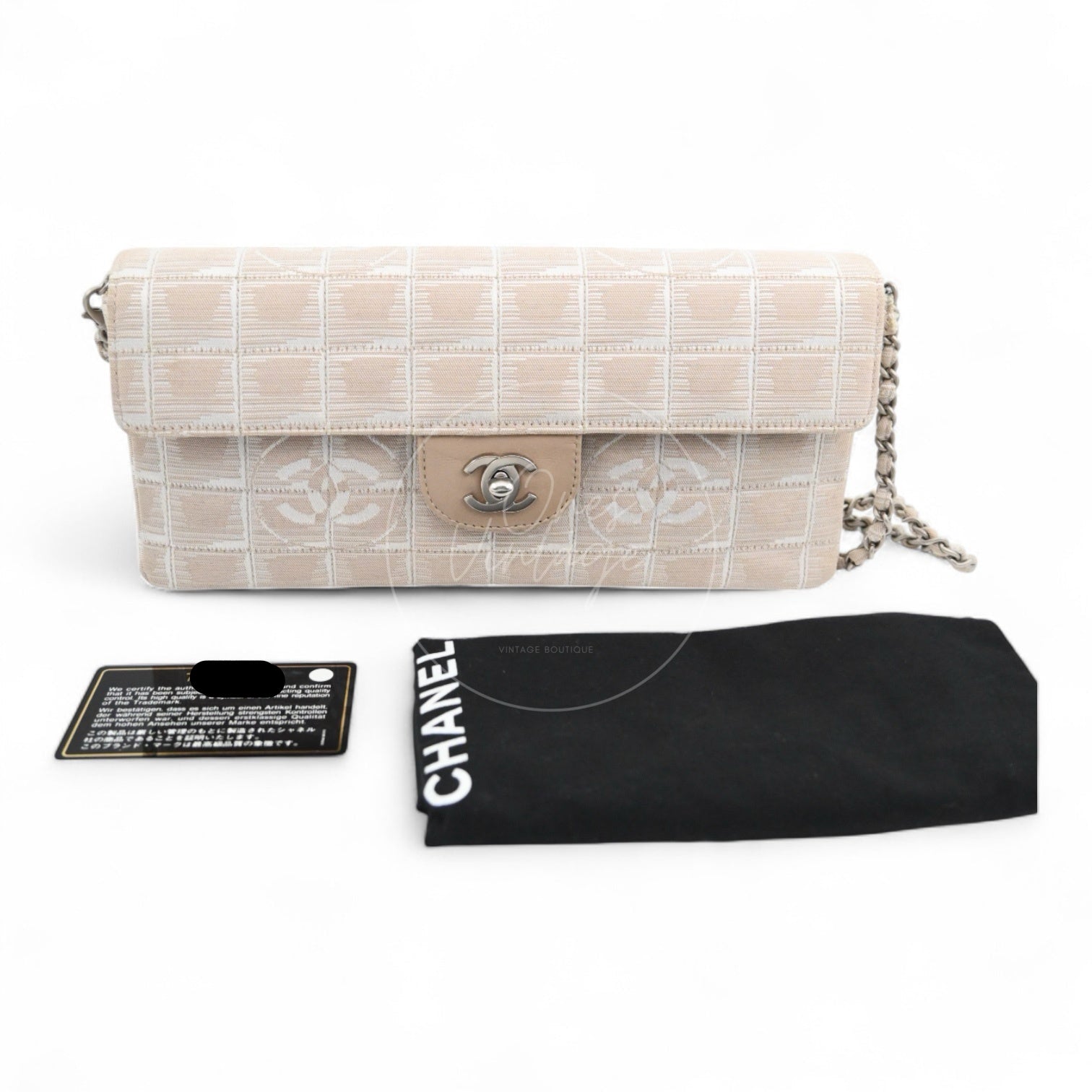 [Pre-owned] Chanel Beige Nylon Travel Line Chocolate Bar Bag
