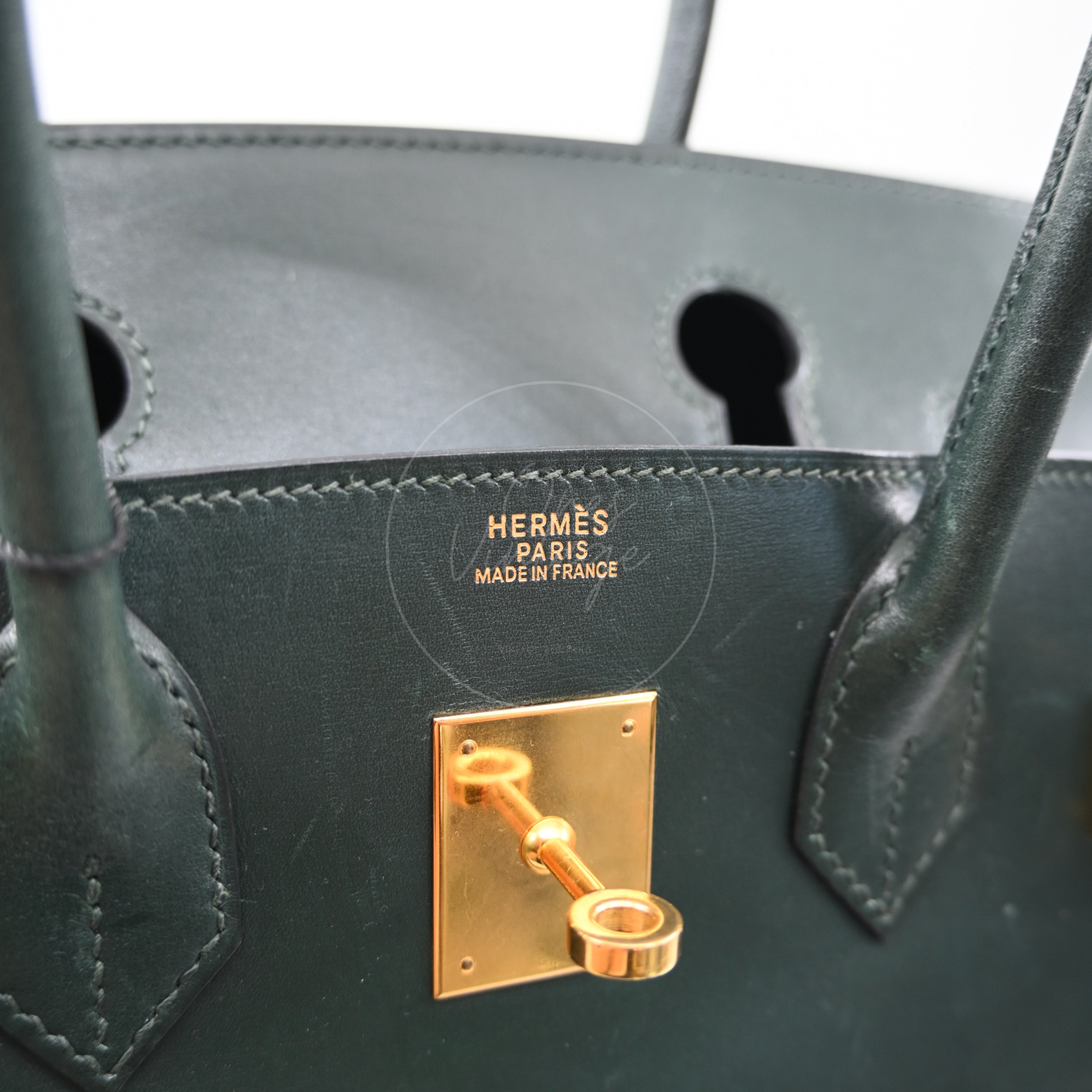 Hermes Birkin 30 Emerald Green Box Leather GHW Square I