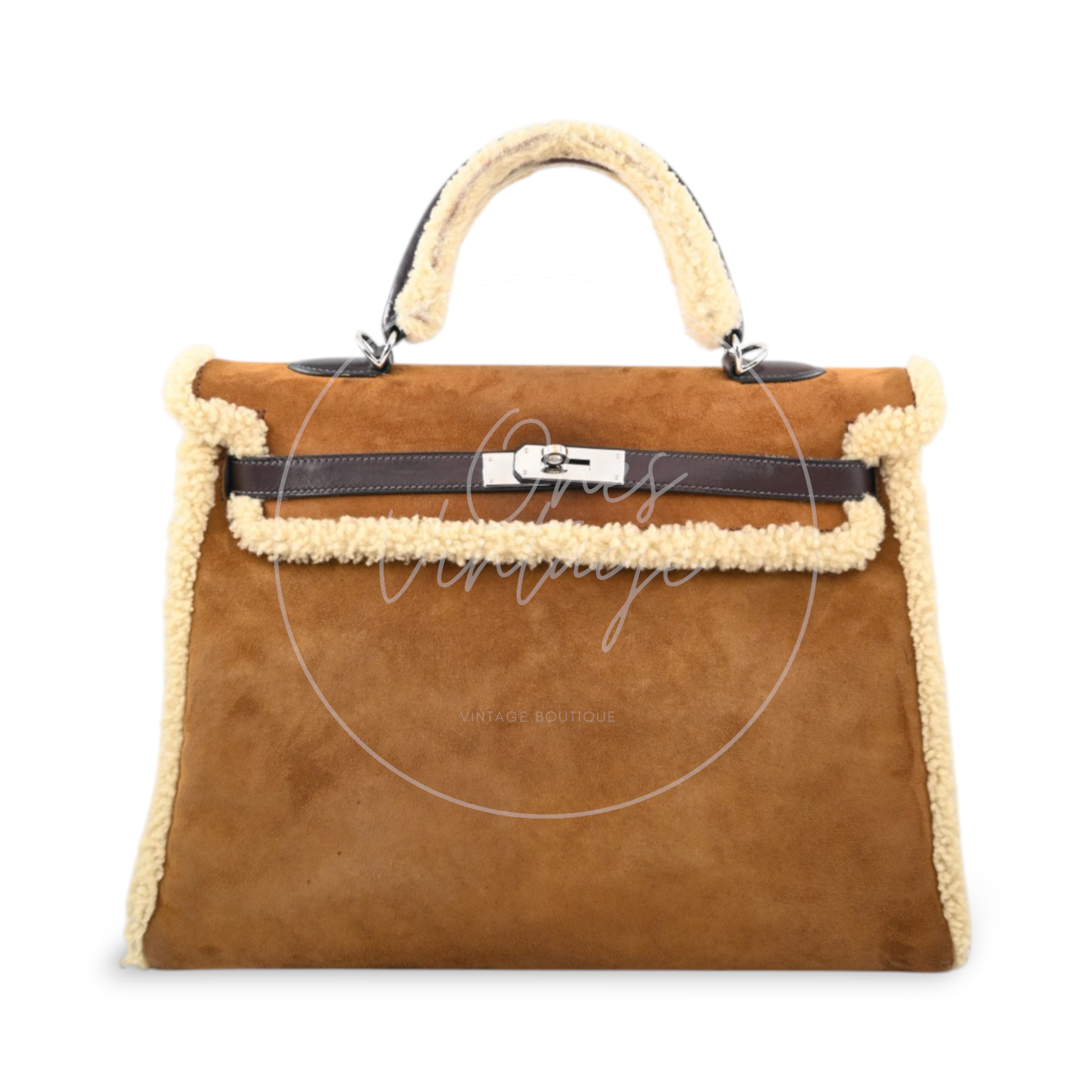 Hermes Limited Edition Kelly 35 Vintage Shearling Teddy Veau Doblis PHW Brown Square I