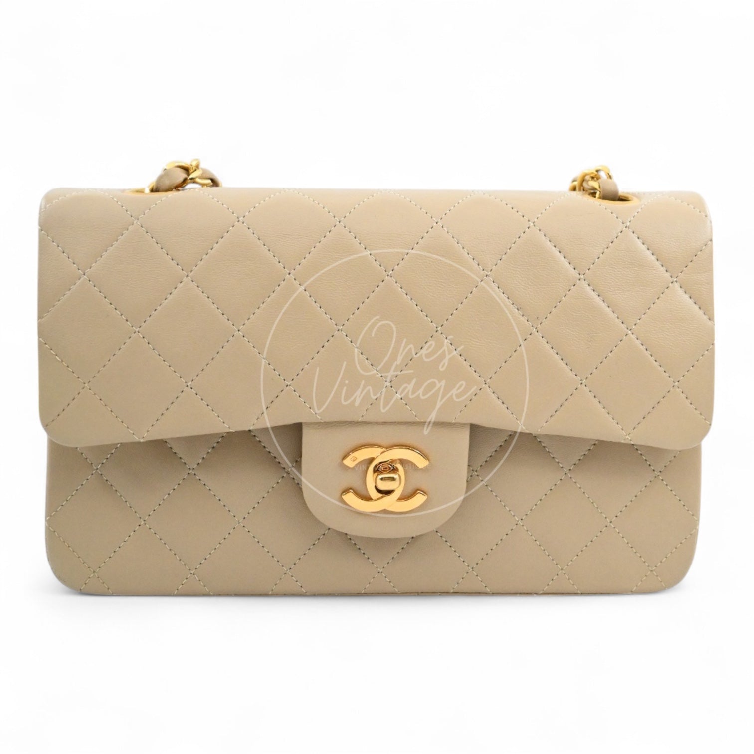 [Pre-owned] Chanel CF23 Small Classic Flap Bag Beige Lambskin